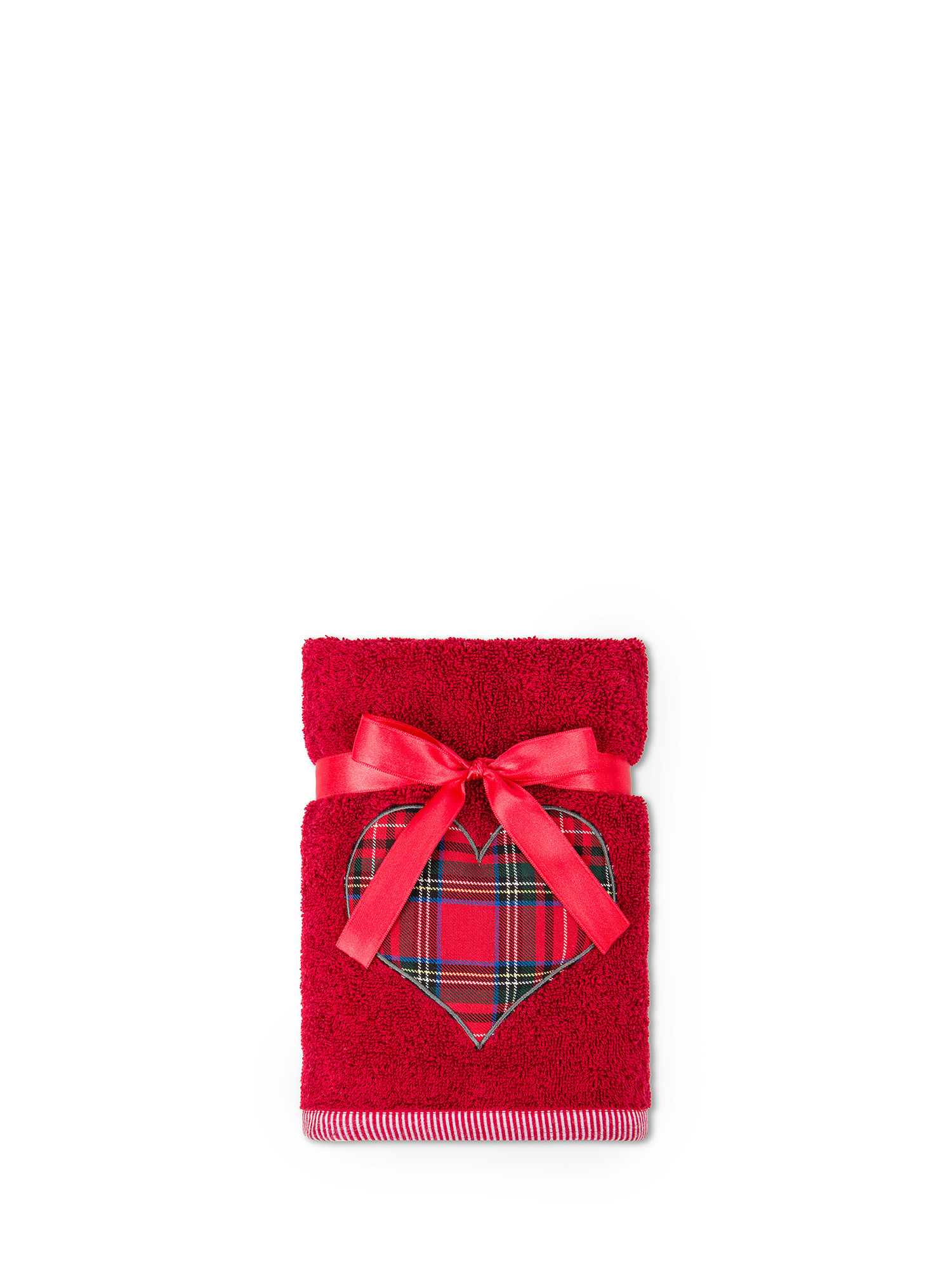 Set of 2 cotton towels with heart application, Red, large image number 1