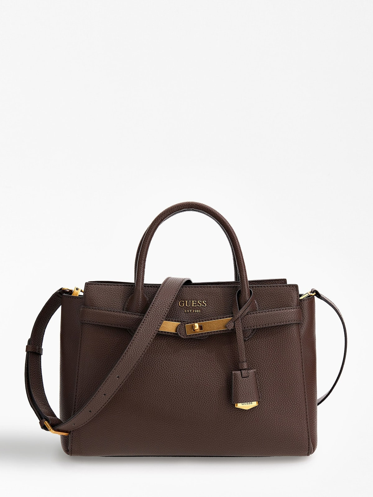 Hand bag with shoulder strap and charm, Brown, large image number 0