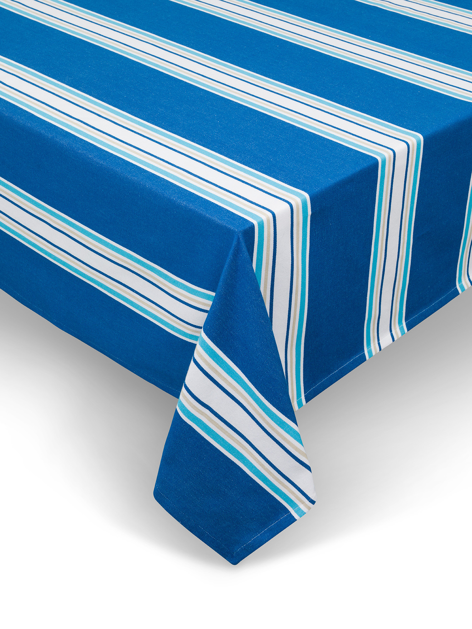 Pure cotton striped tablecloth, Blue, large image number 0