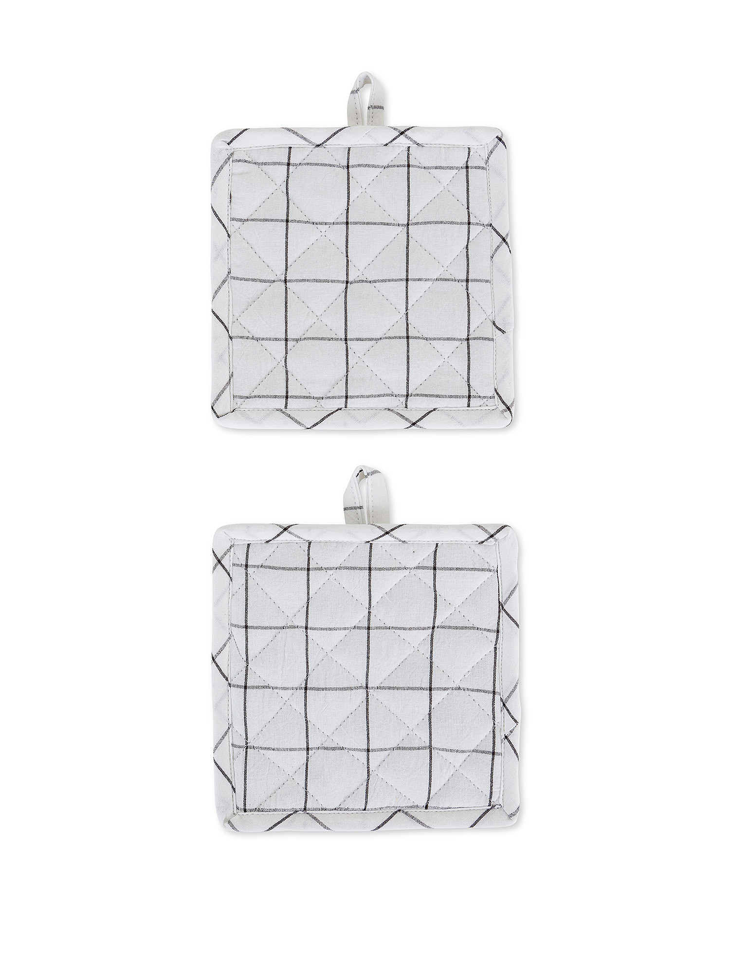 Set of 2 washed cotton pot holders with check pattern, White, large image number 0