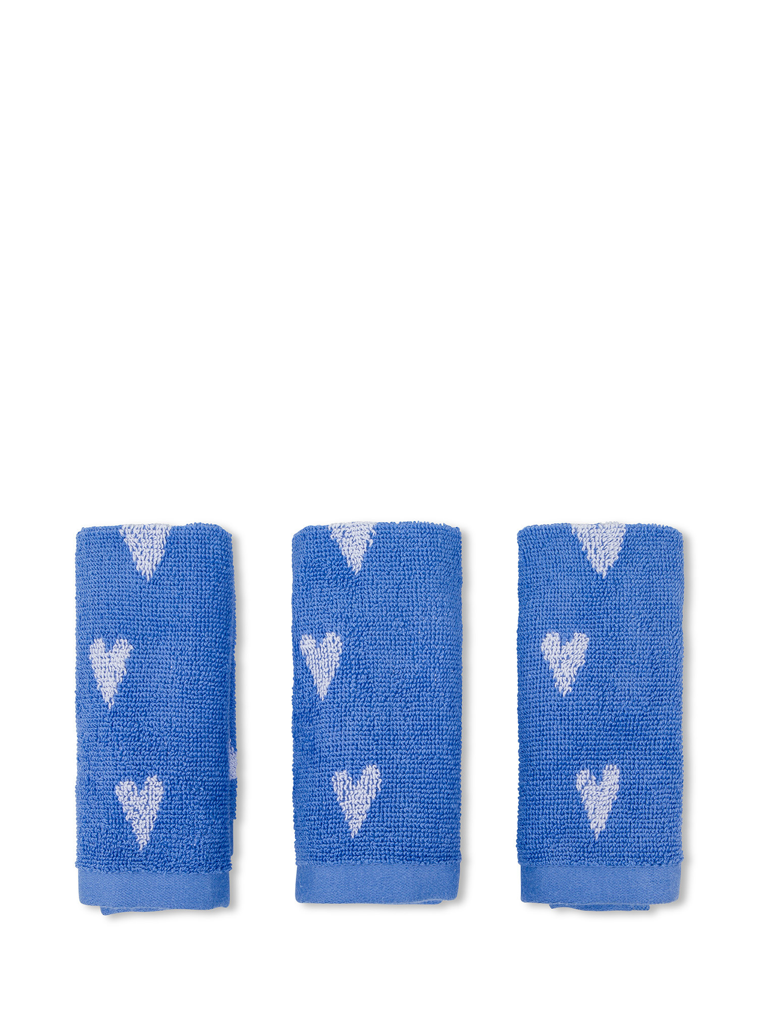Set of 3 cotton terry washcloths with little hearts motif, Blue, large image number 0