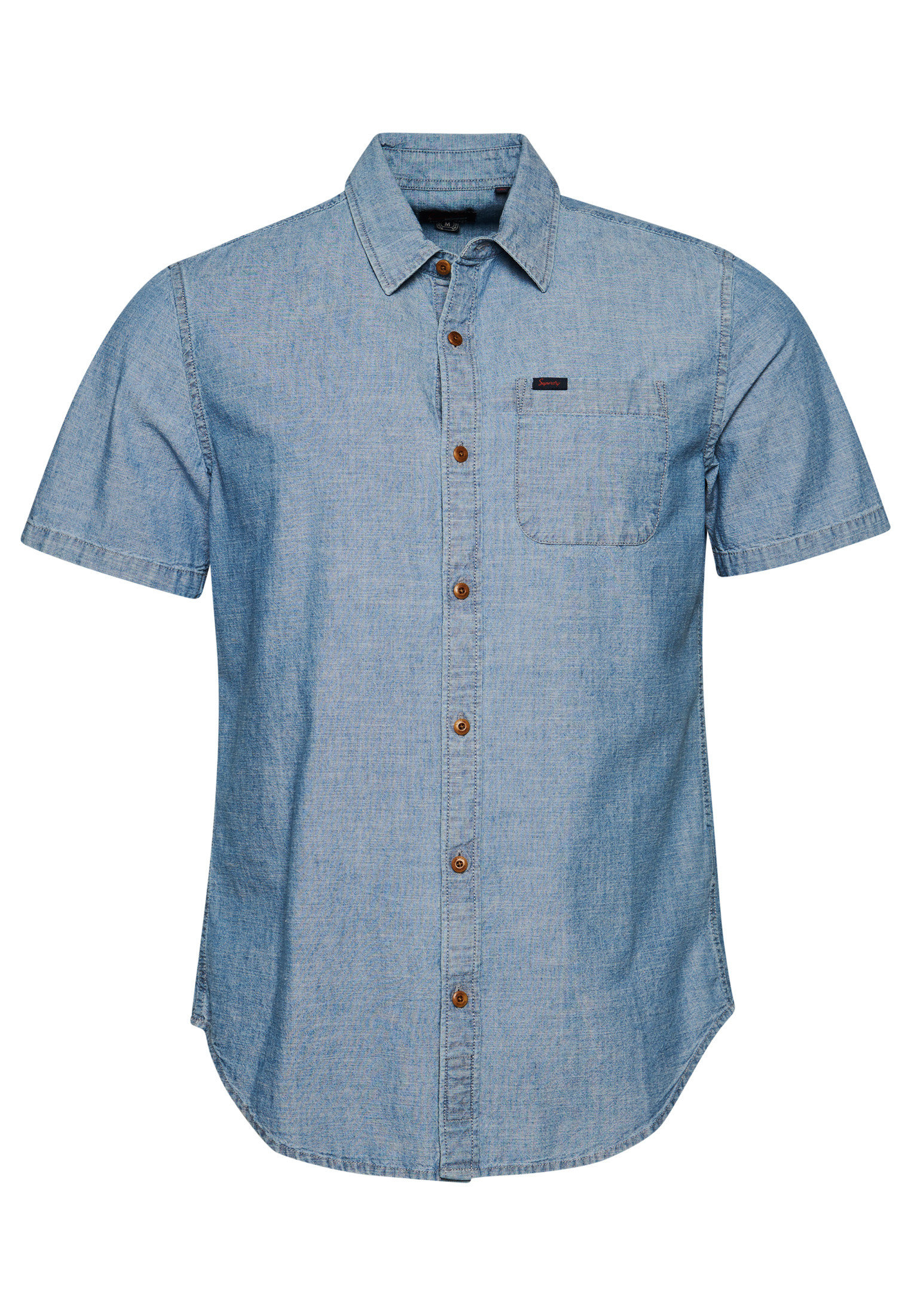Superdry - Camicia a manica corta effetto chambray, Azzurro, large image number 0