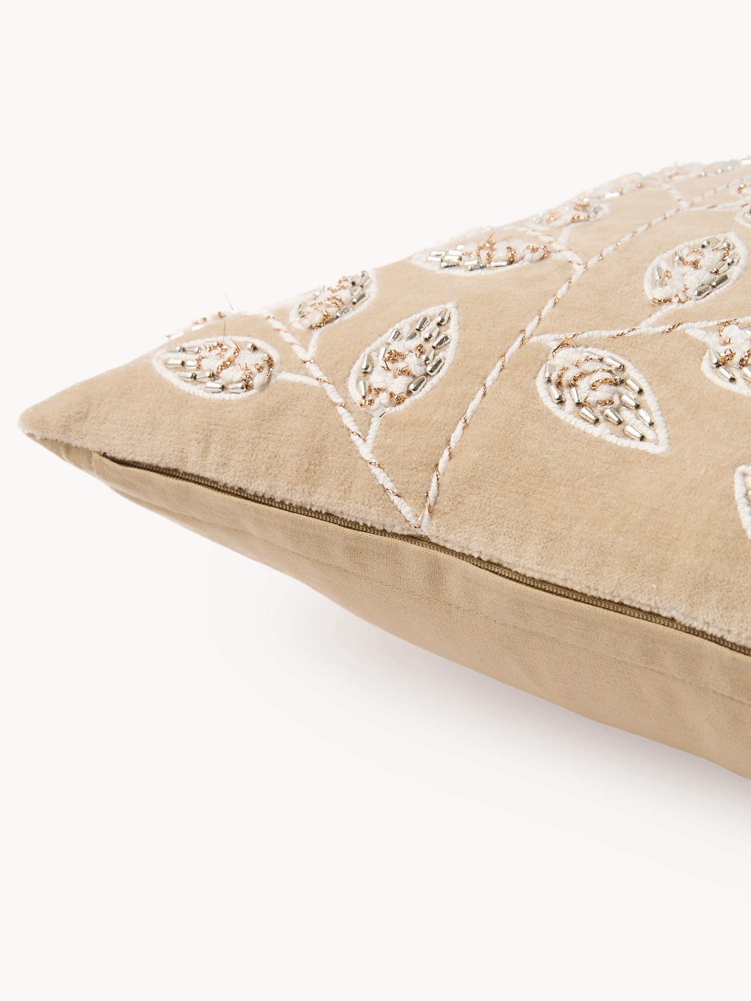 Velvet pillow with embroidery and beads,35x50cm, White Ivory, large image number 2