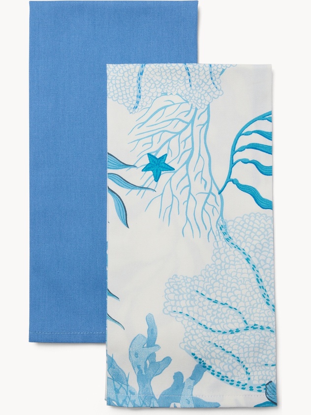 Set of 2 Panama cotton tea towels with a marine print - Introductory price