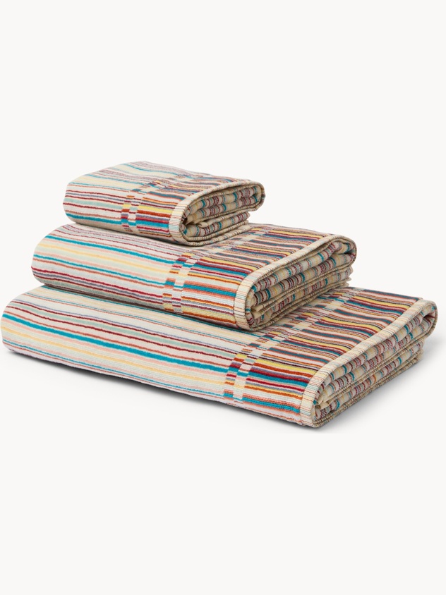 Asciugamano in velour di puro cotone con lavorazione jacquard a righe - Prezzo di lancio