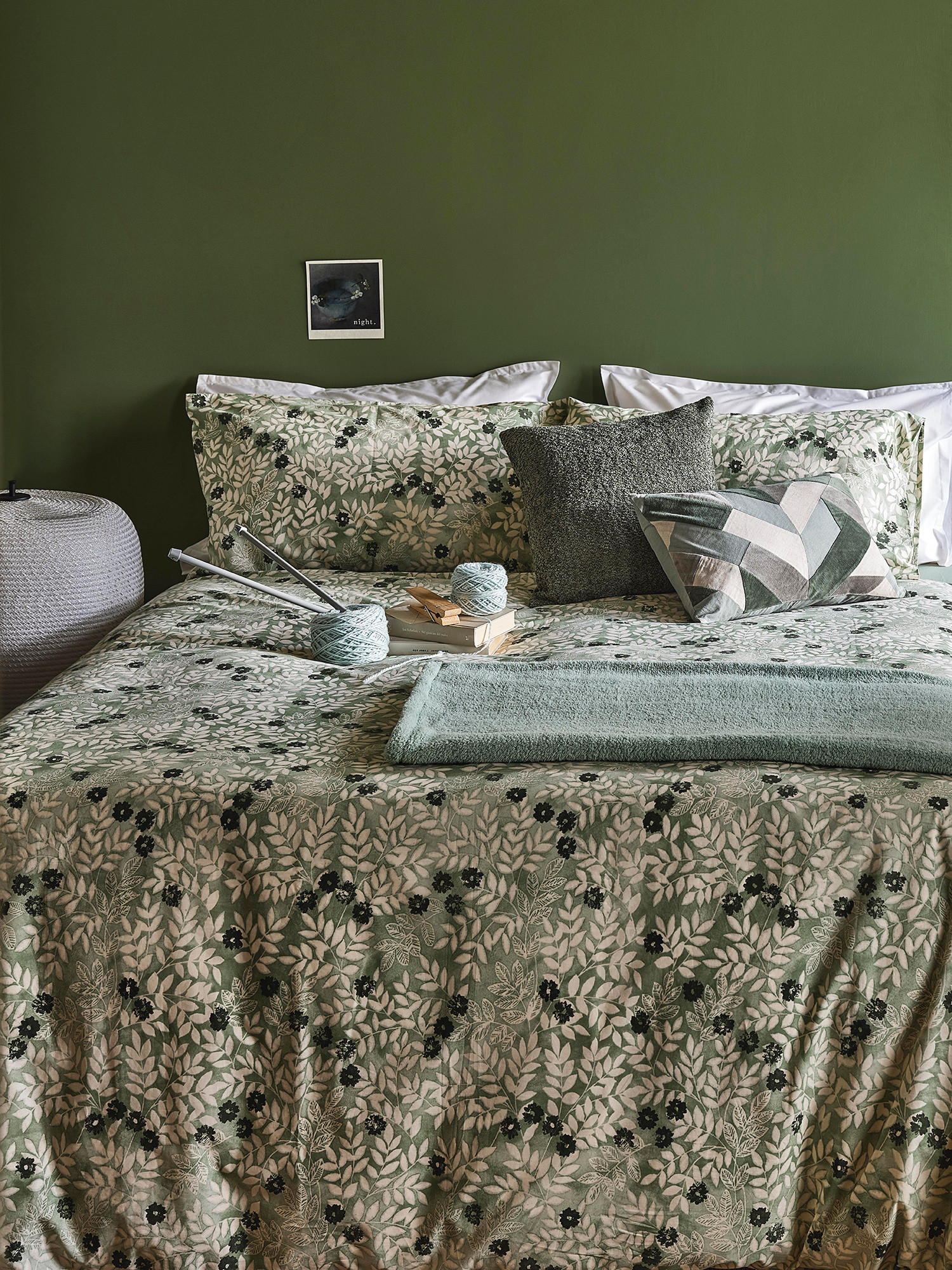 Floral patterned cotton percale duvet cover set, Green, large image number 2
