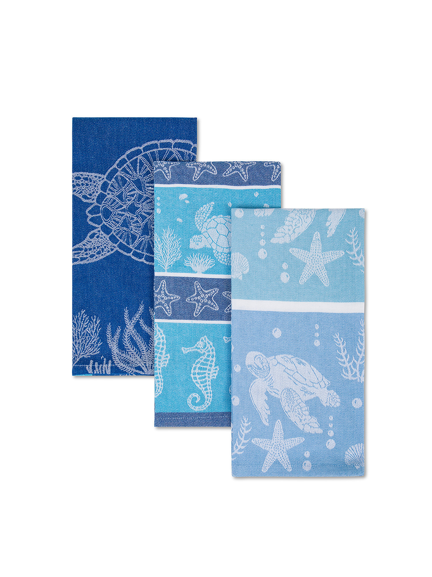 Set of 3 cotton tea towels, Blue, large image number 0