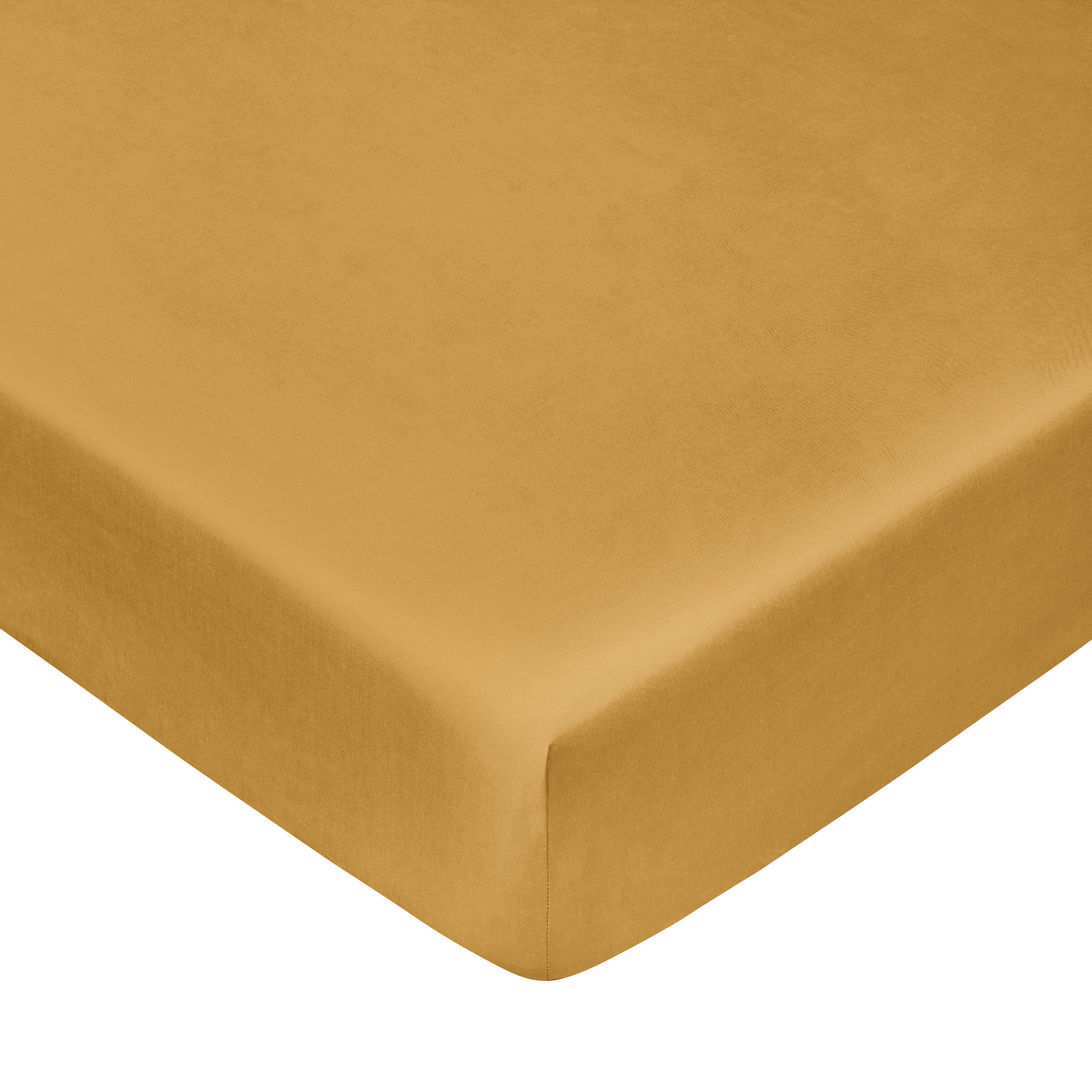 Zefiro solid colour fitted sheet in percale., Ocra Yellow, large image number 0