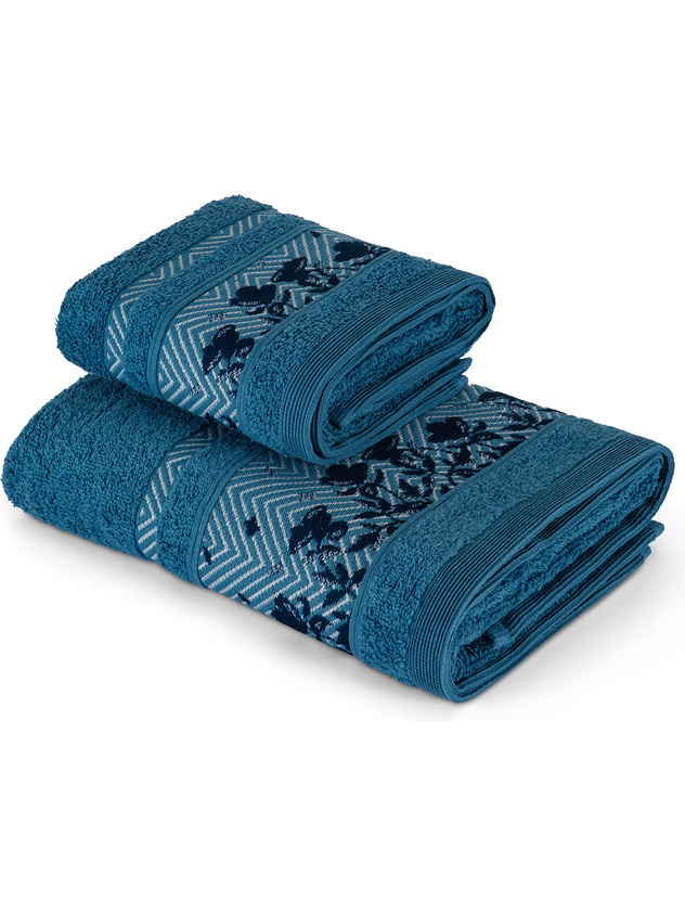 Set 2 asciugamani spugna di cotone bordo floreale