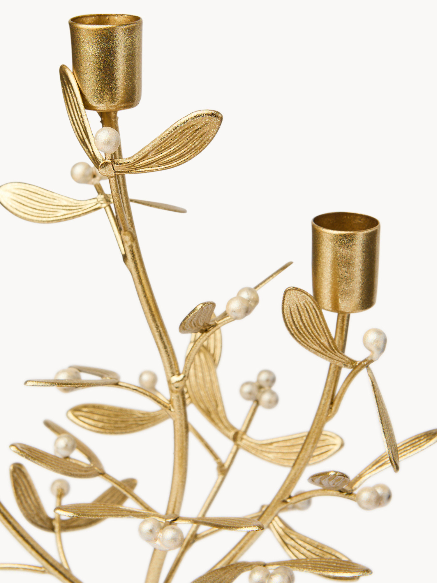 Portacandele in ferro e perle 3 luci, Oro, large image number 1