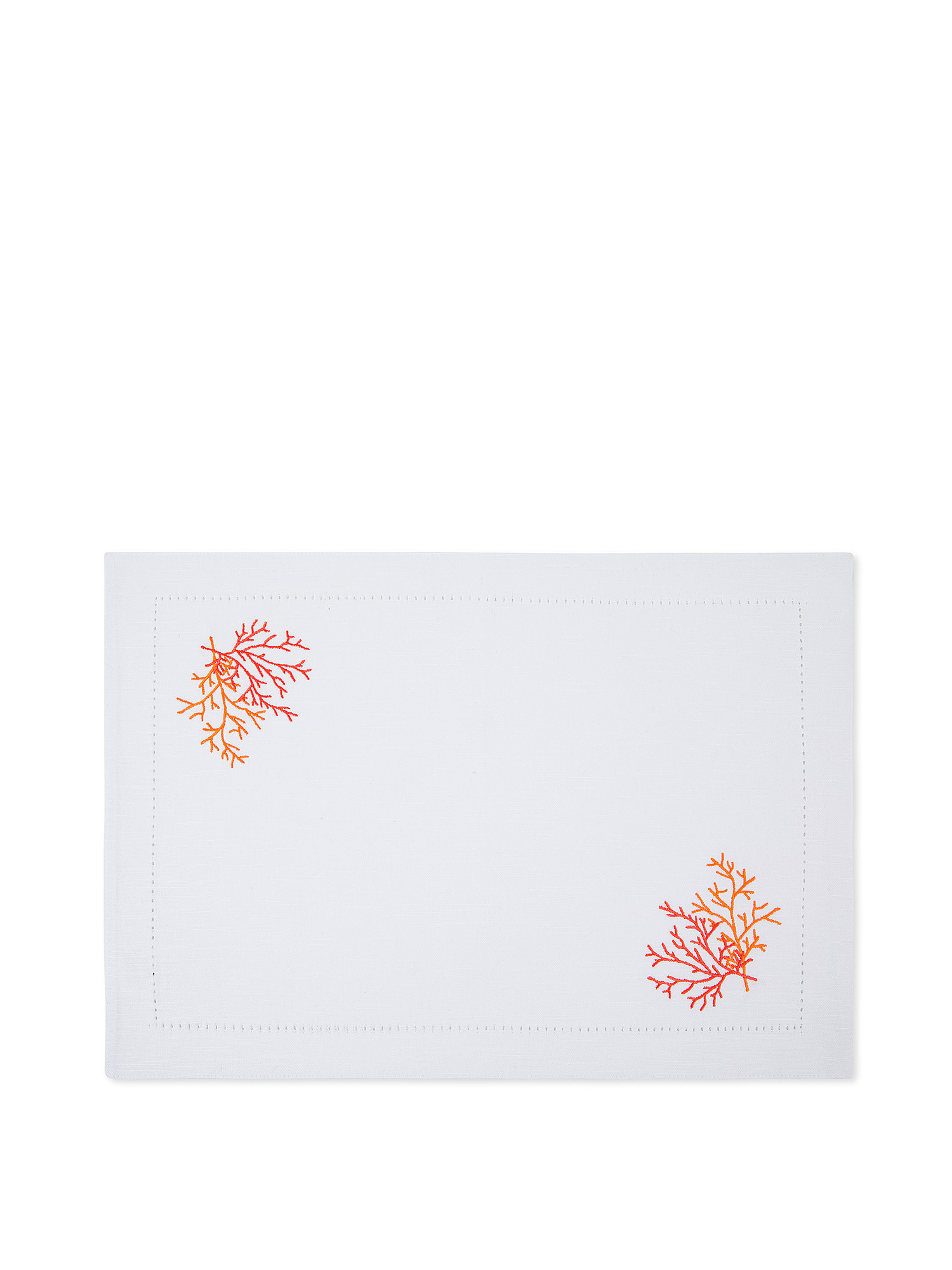 Slub cotton placemat with coral embroidery, White, large image number 0