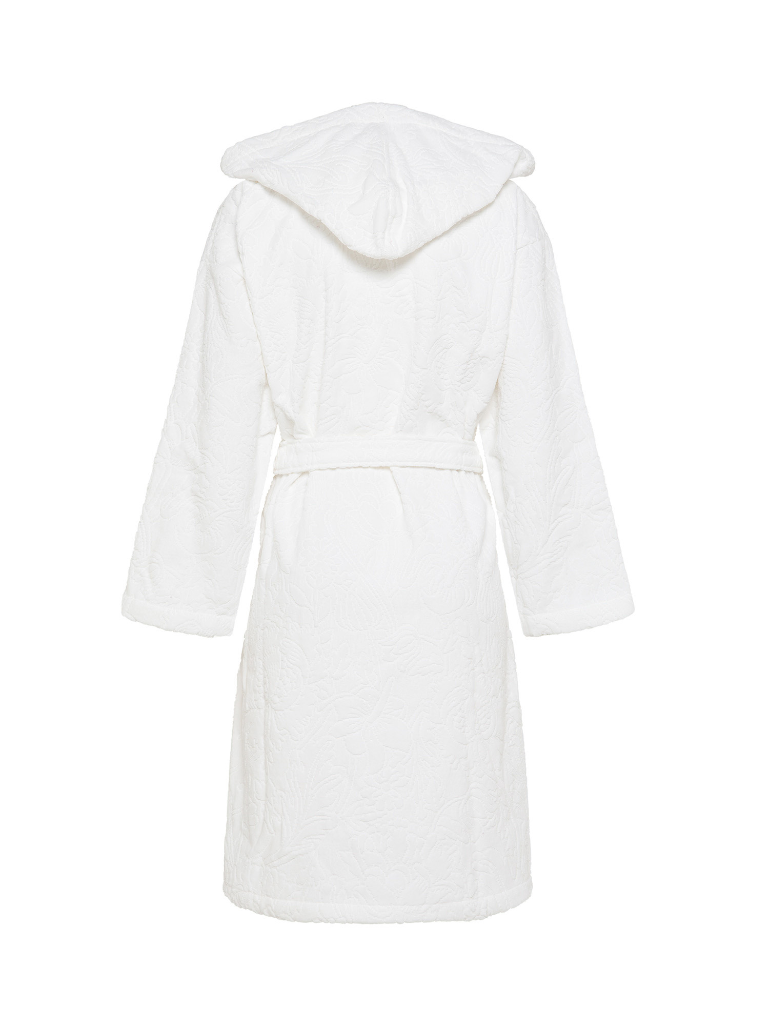 Solid color pure cotton hooded bathrobe with flower pattern, White, large image number 1