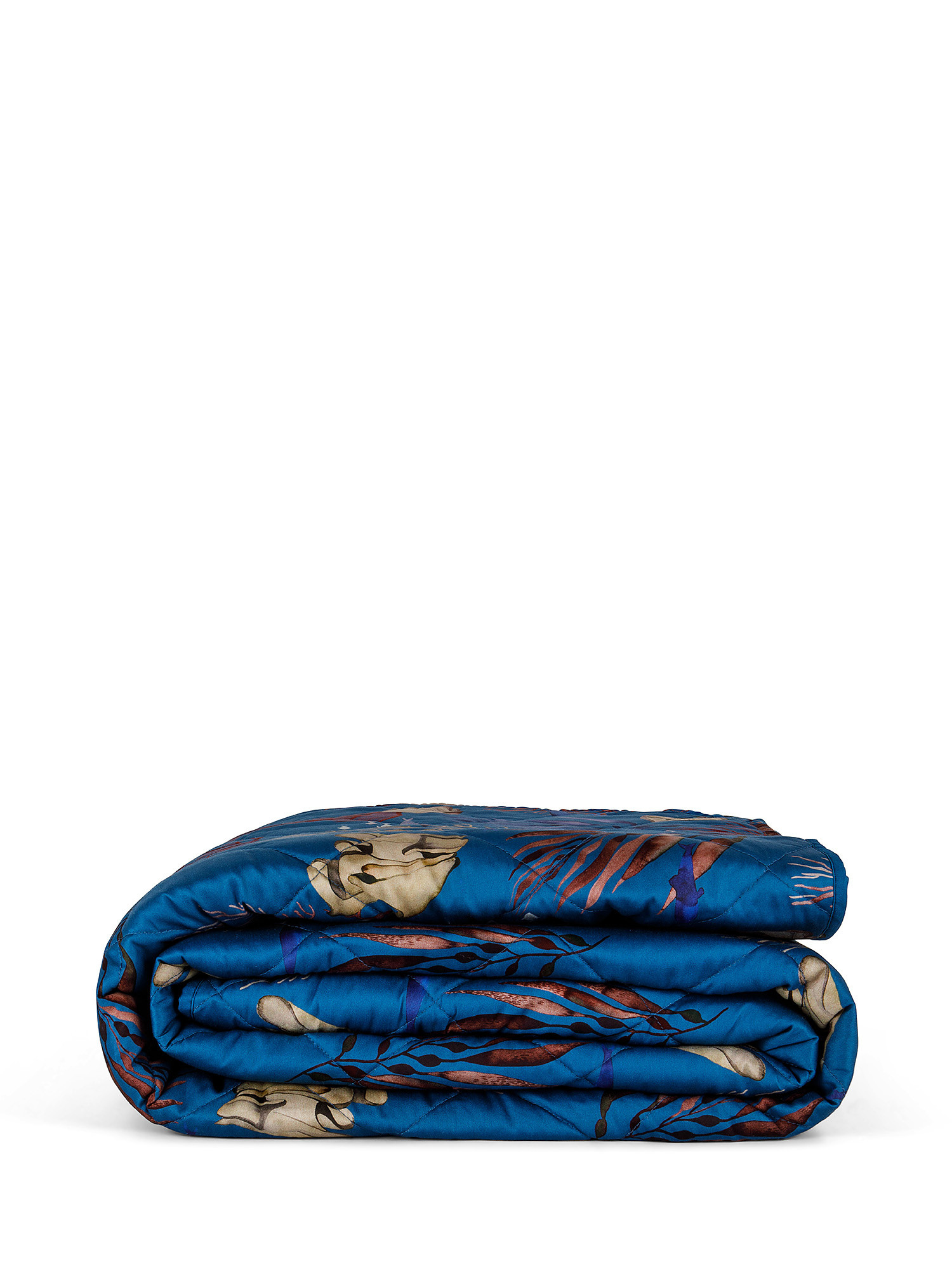 Navy patterned cotton satin quilt, Blue, large image number 0