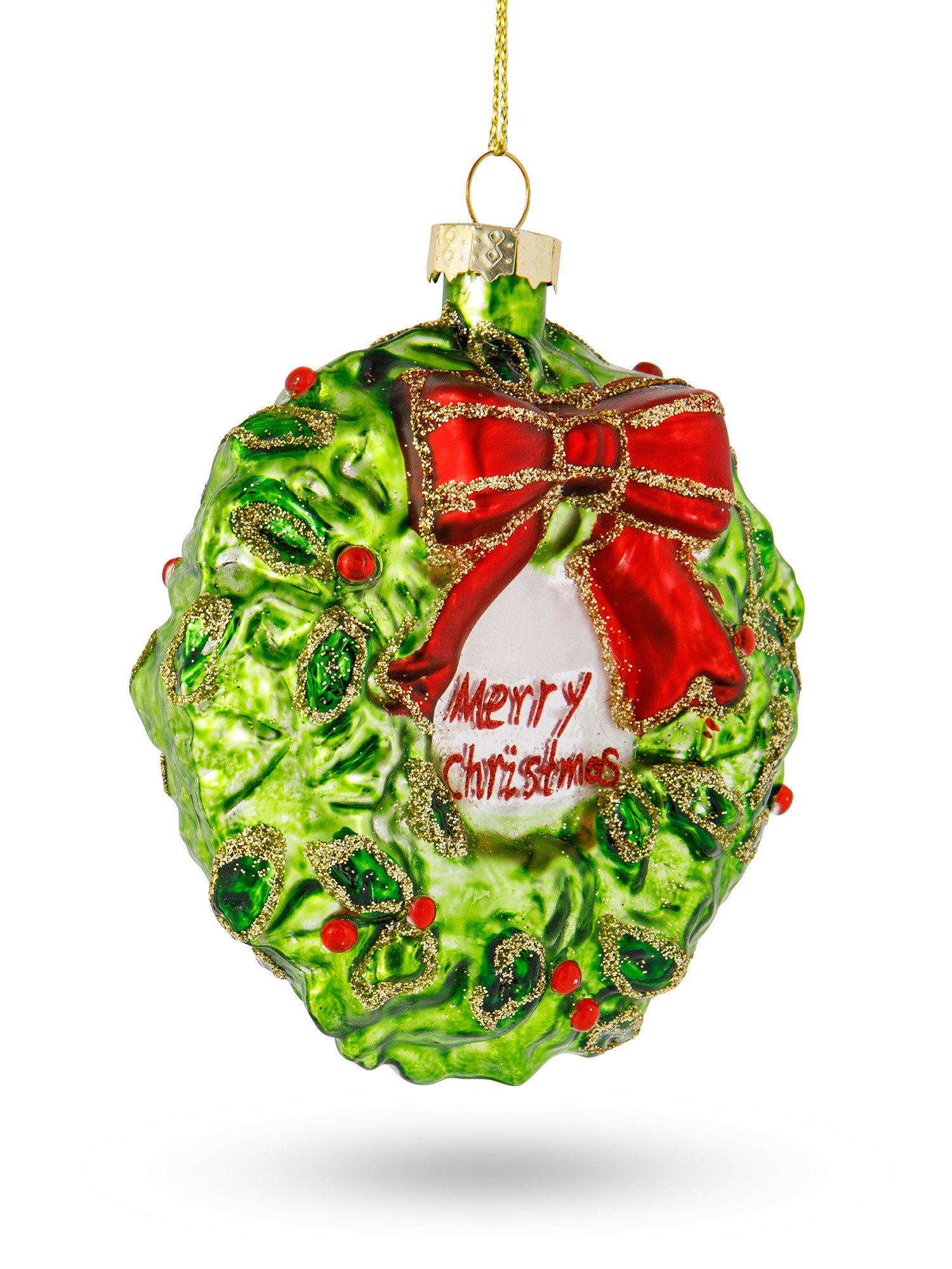 Addobbo albero corona di Natale in vetro decorato a mano, Verde, large image number 1
