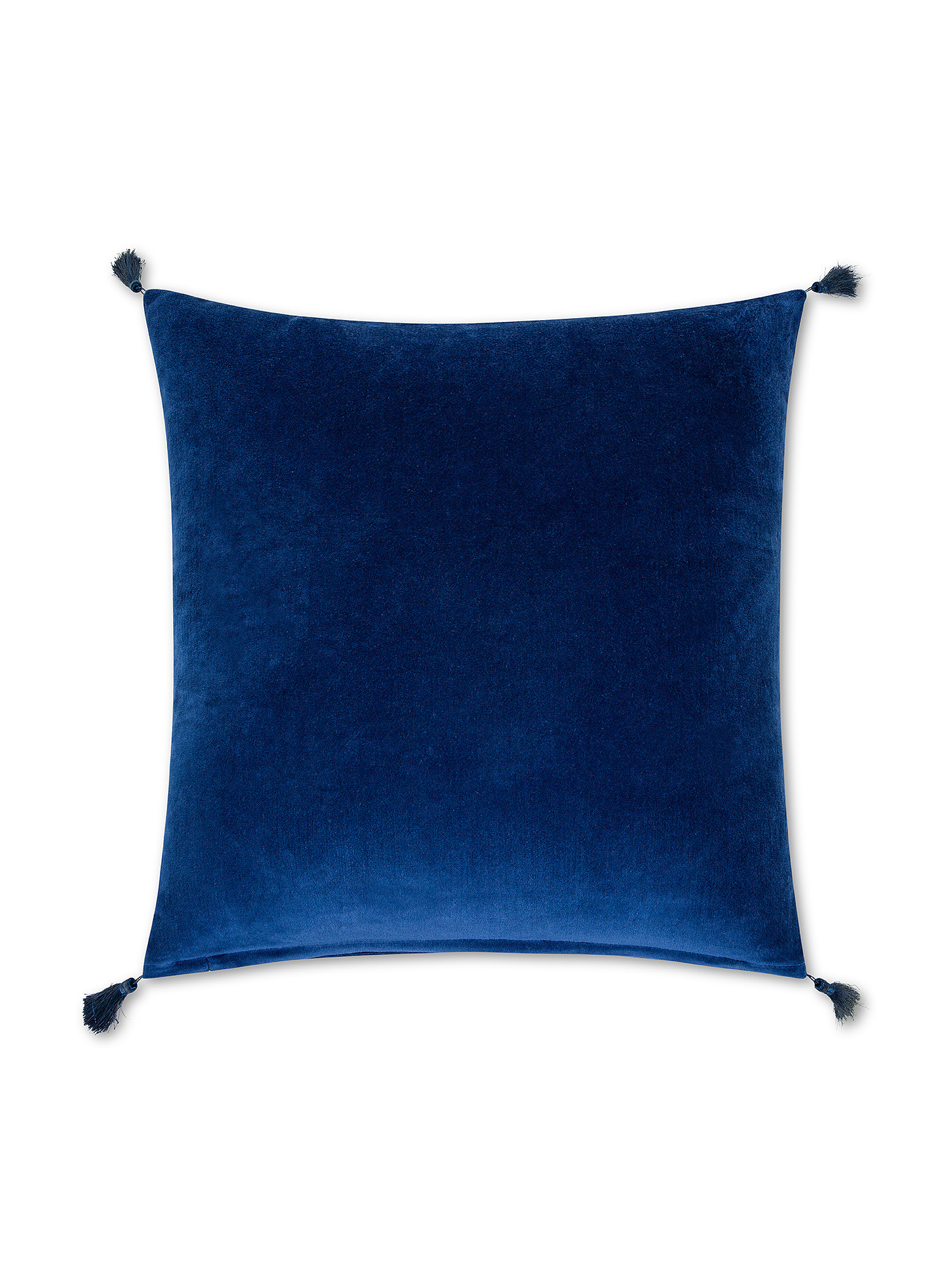 Cuscino 45x45 cm in velluto con nappine, Blu, large image number 0