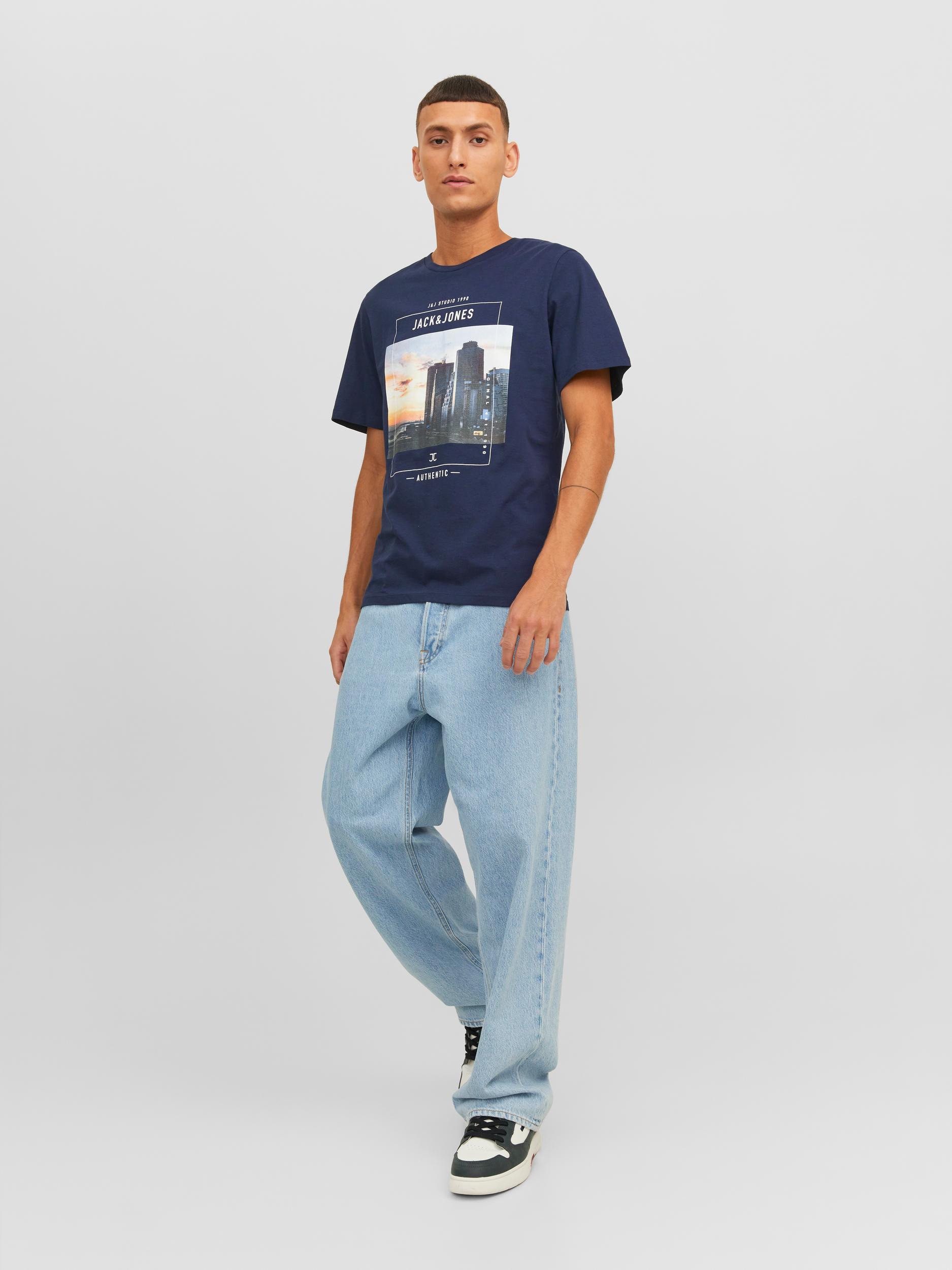 Jack & Jones -Cotton T-shirt with print, Dark Blue, large image number 1