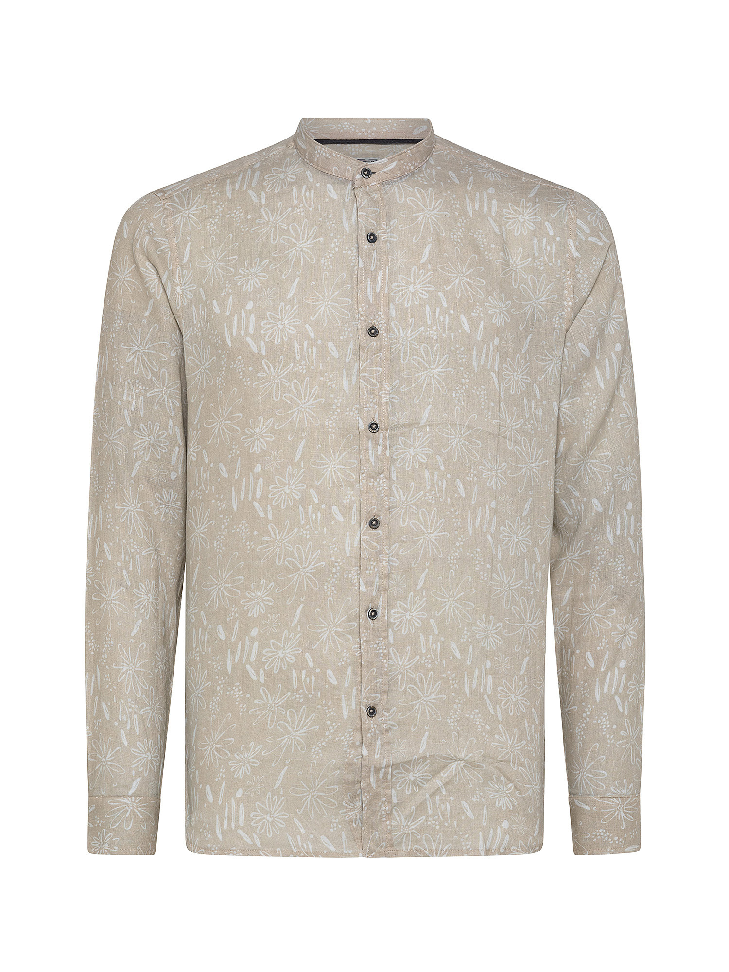 Camicia puro lino colletto coreana, Beige, large image number 0