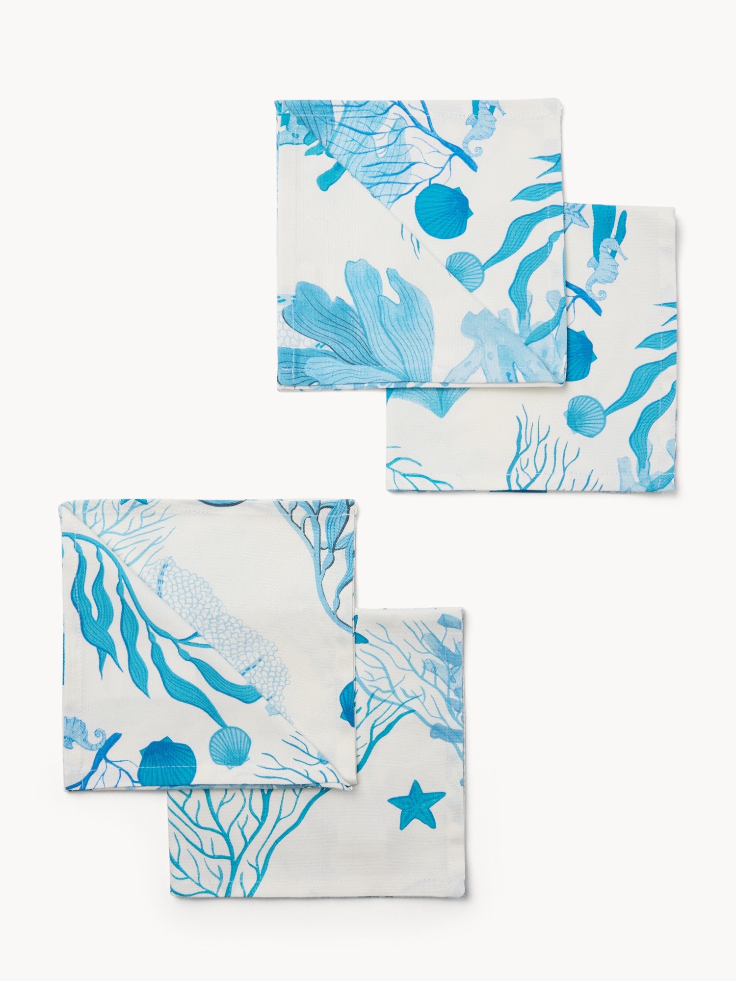 Set of 4 Panama Cotton Napkins with Marine Print - Introductory Price, White / Blue, large image number 0