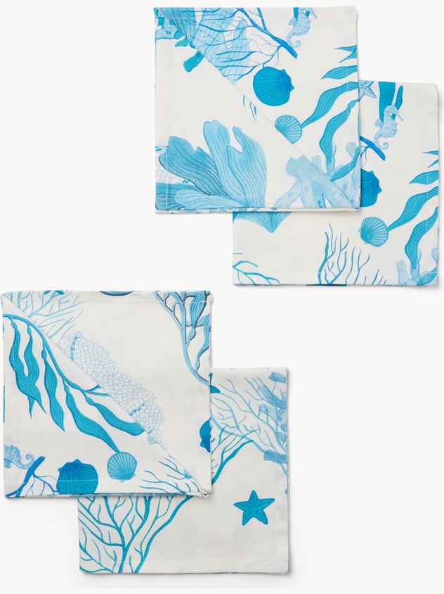 Set of 4 Panama Cotton Napkins with Marine Print - Introductory Price