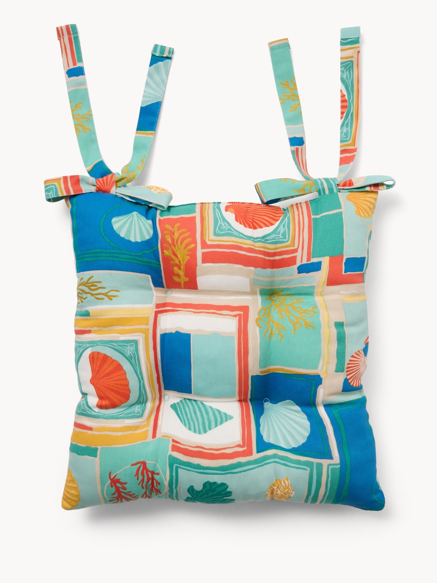 Cotton Panama Chair Cushion with Geometric Print - Introductory Price, Verde/Azzurro, large image number 0