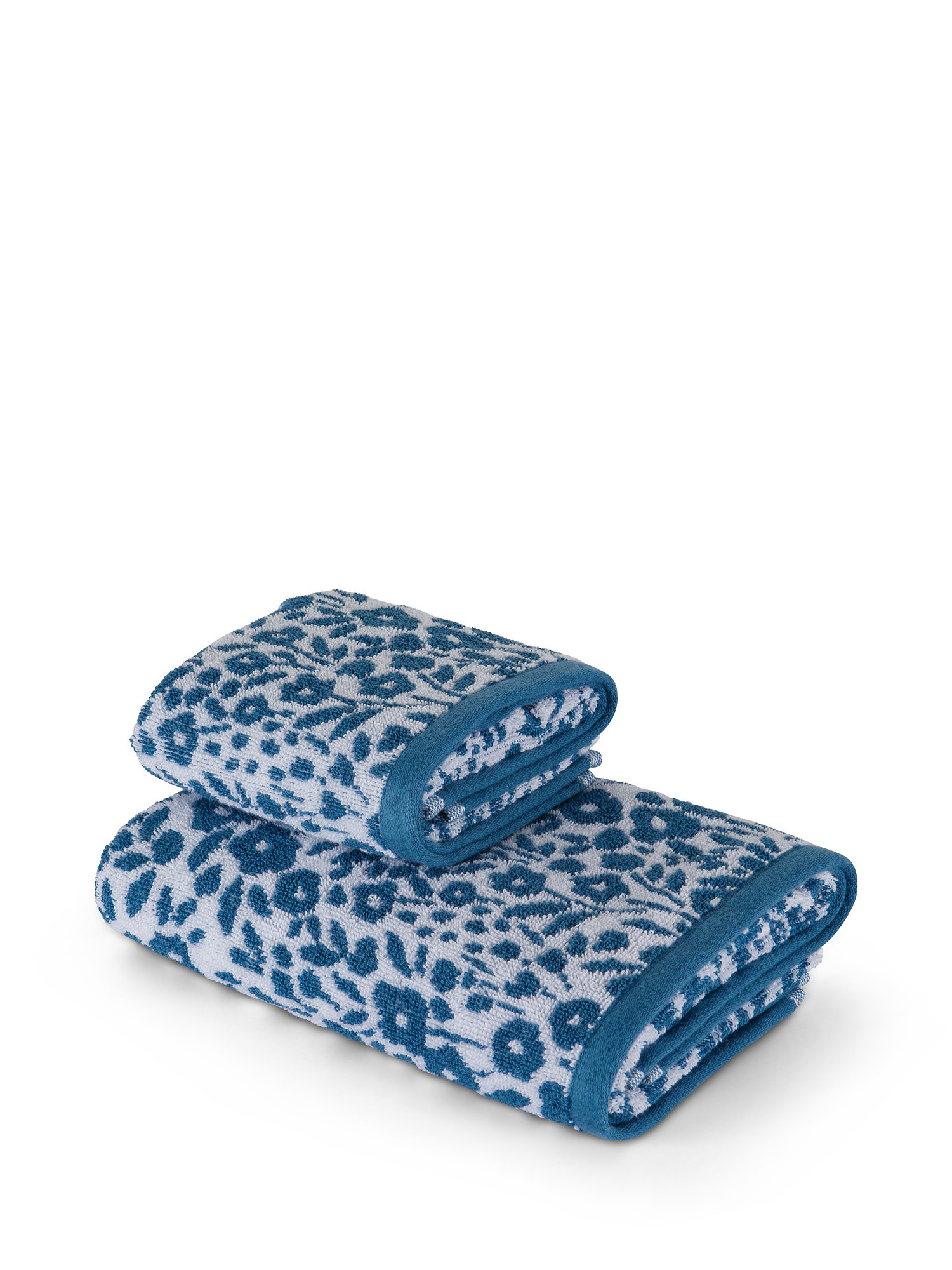 Asciugamano cotone jacquard motivo floreale, Blu, large