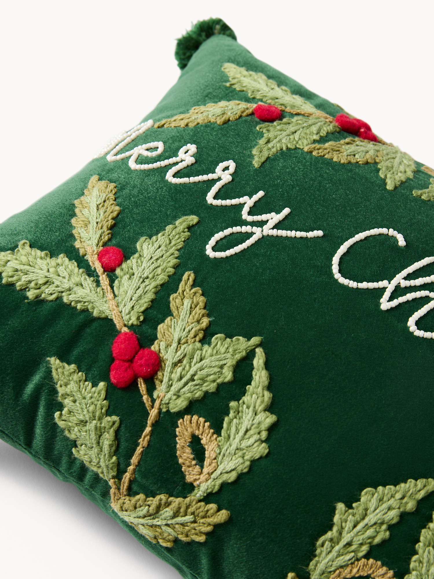 Cuscino 35x50 ricamo merry christmas, Verde, large image number 2