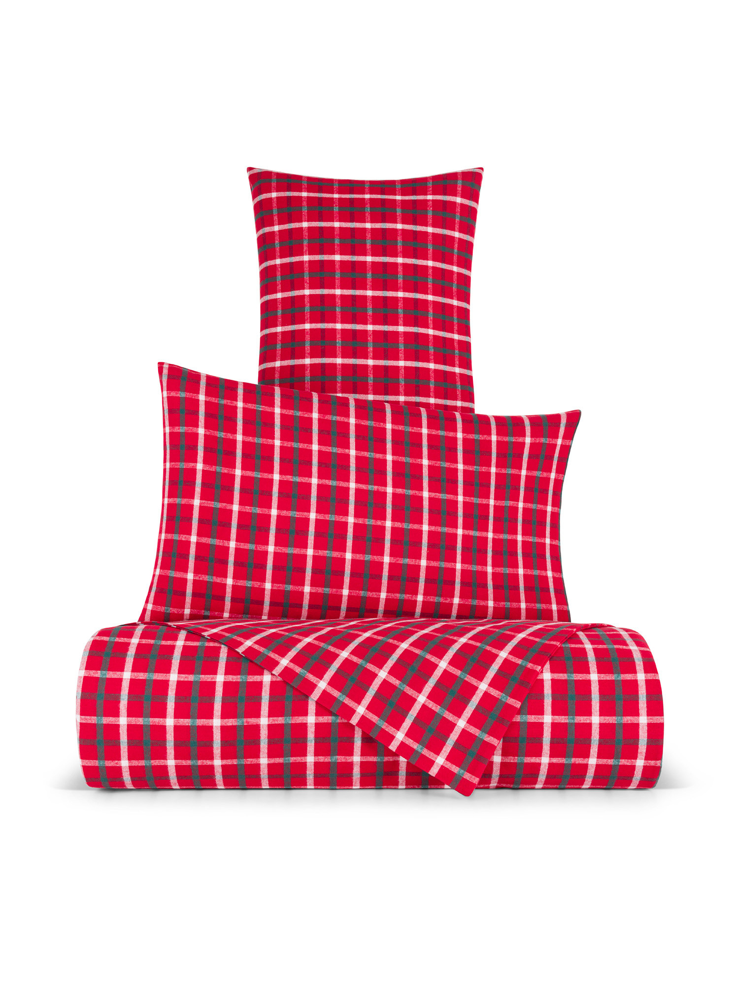 Federa tartan tinto filo in caldo cotone, Rosso, large image number 1