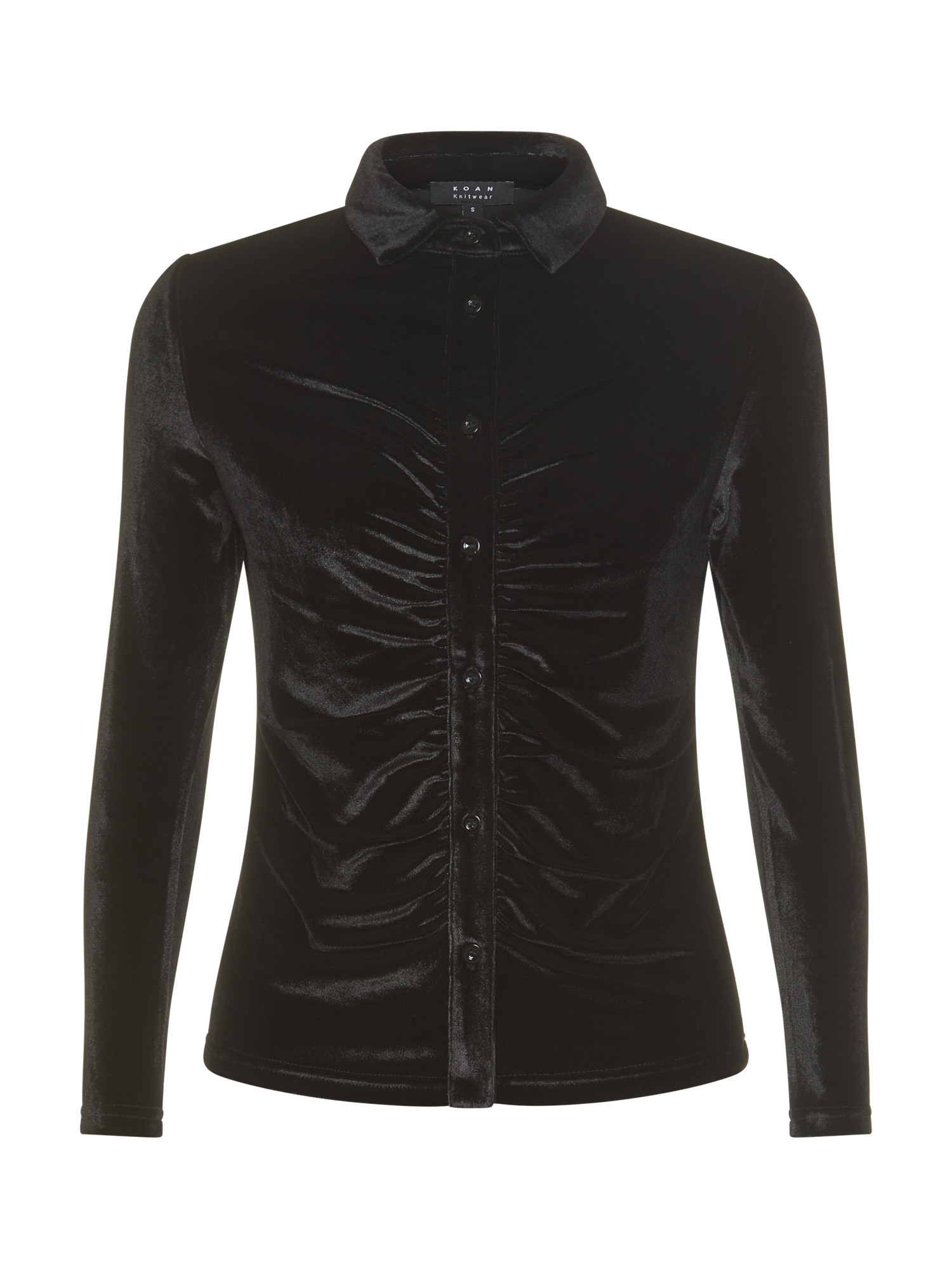 Koan - Stretch velvet shirt with gathering, Black, large image number 0