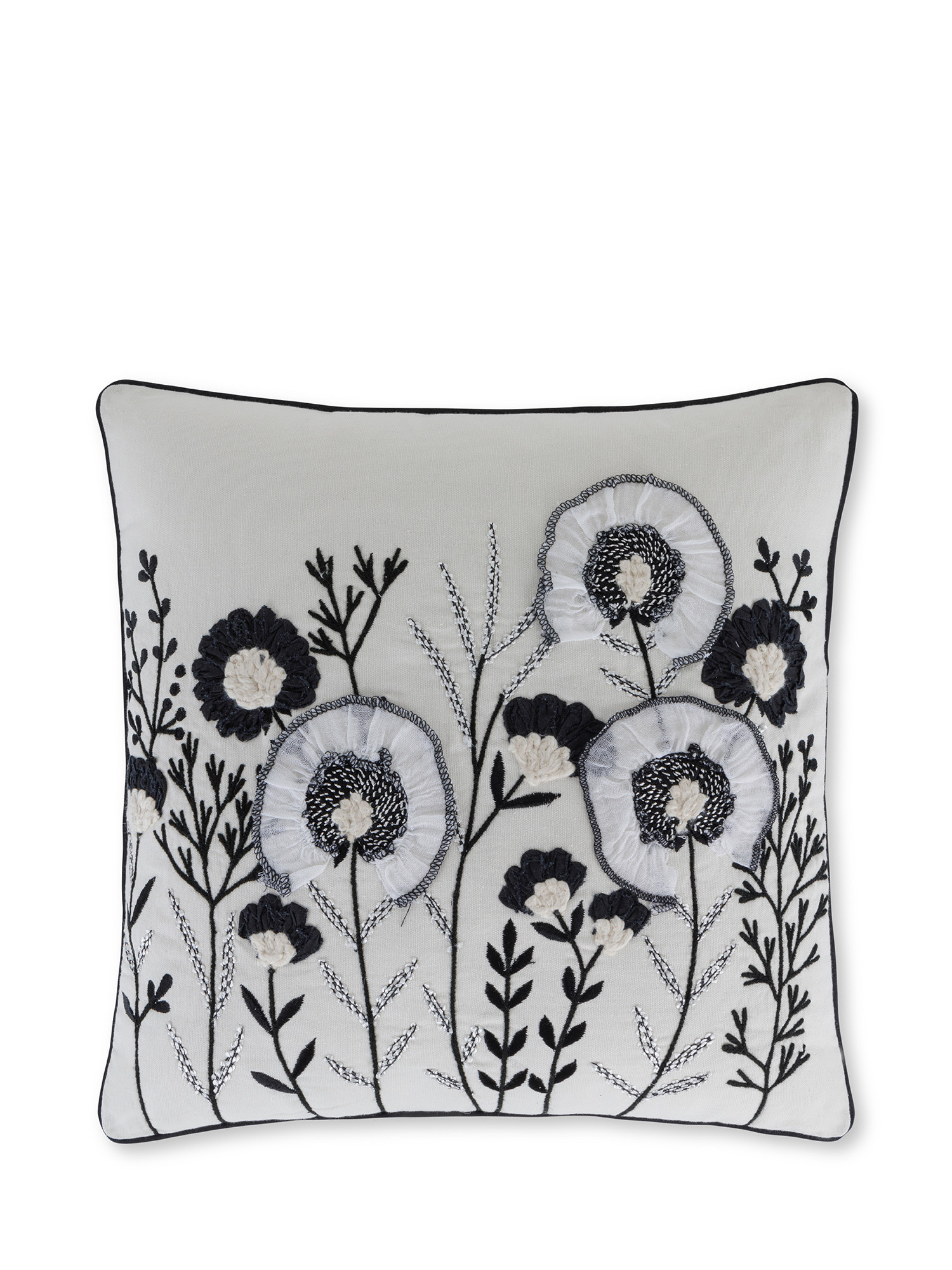 Cushion with flowers embroidered in relief 45x45 cm, White, large image number 0