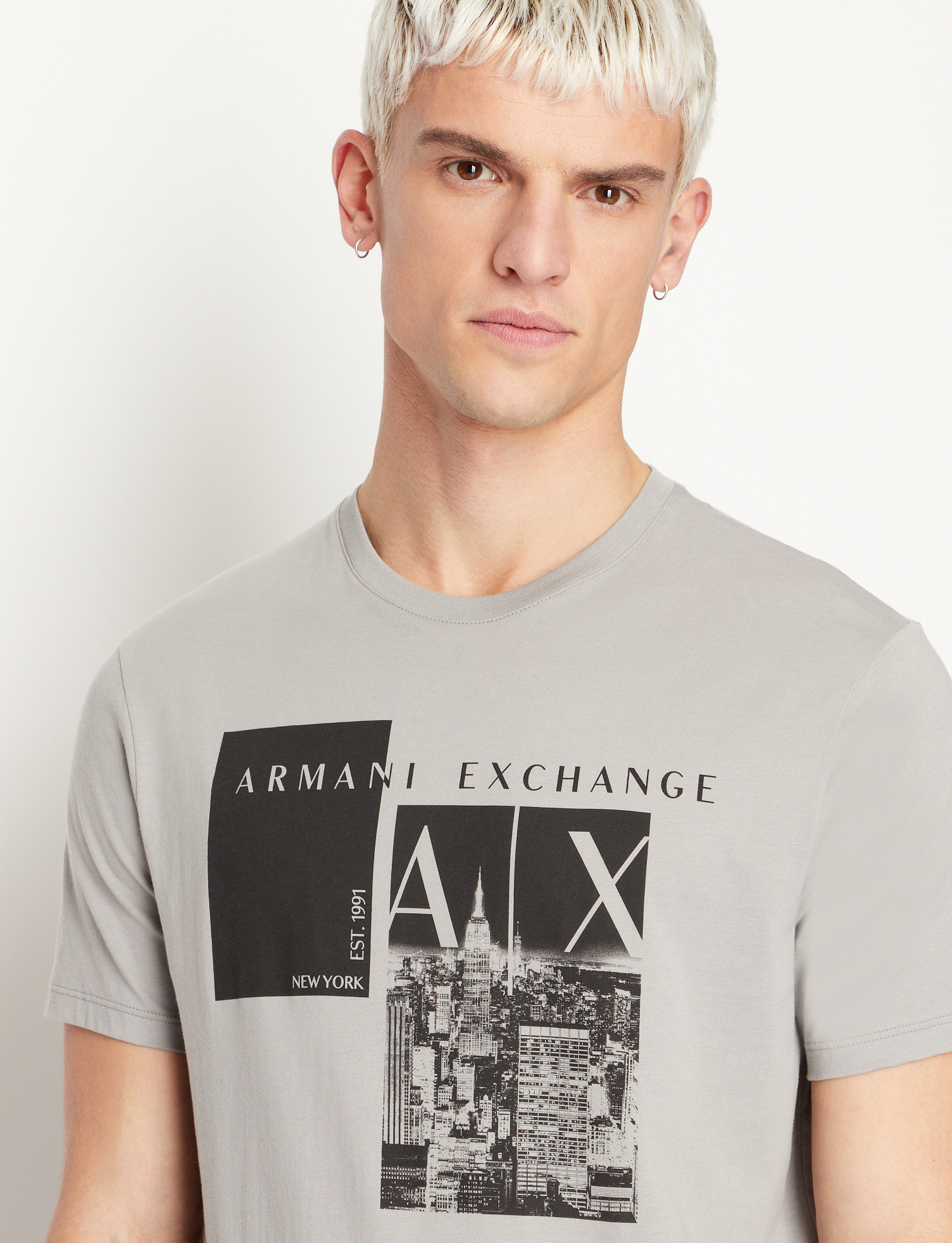 Armani Exchange - T-shirt con stampa grafica regular fit, Grigio scuro, large image number 3