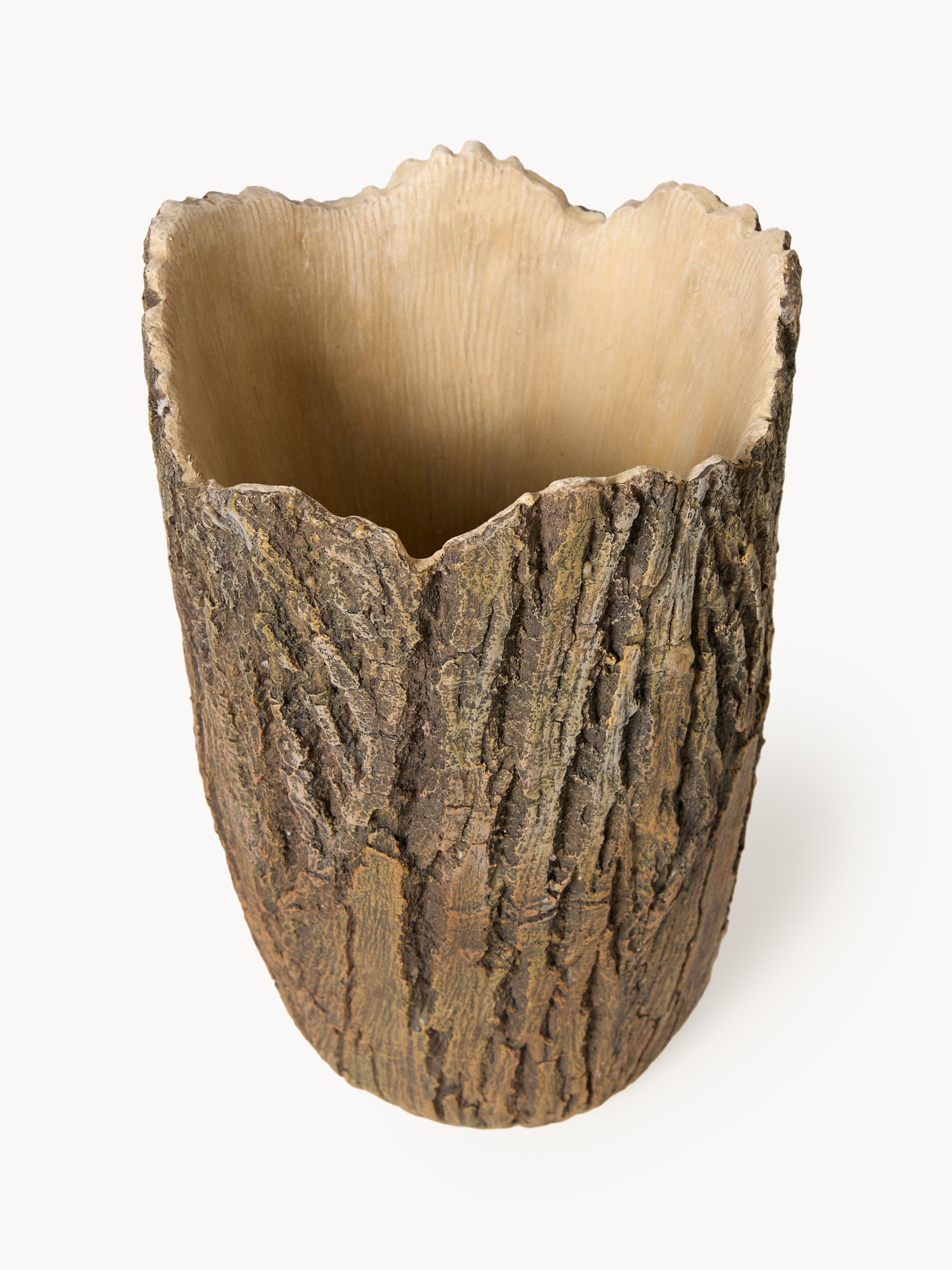 Bark-effect polyresin vase, Brown, large image number 1