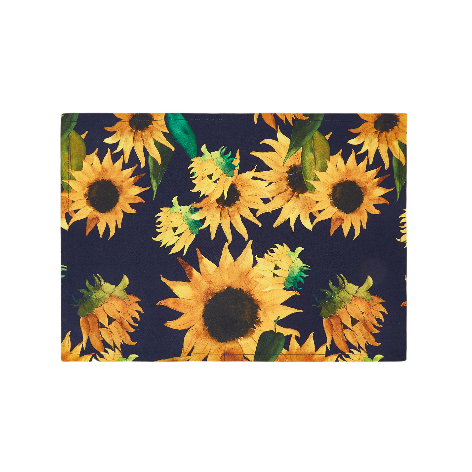 Cotton twill table mat with sunflowers print, Dark Blue, large image number 0