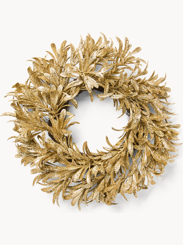 Corona decorativa con foglie dorate