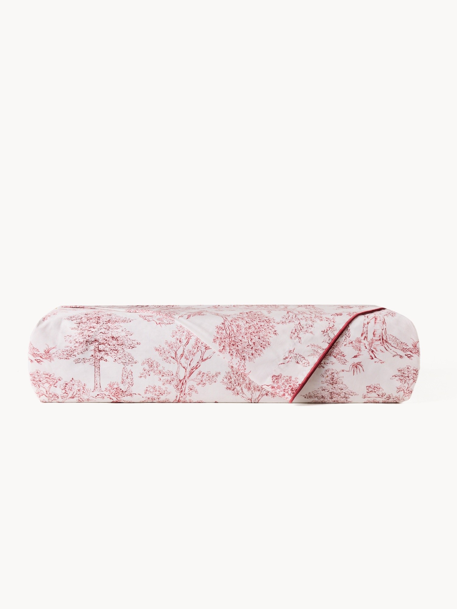 Cotton percale flat sheet,Toile de Jouy pattern, Bianco/Rosso, large image number 1