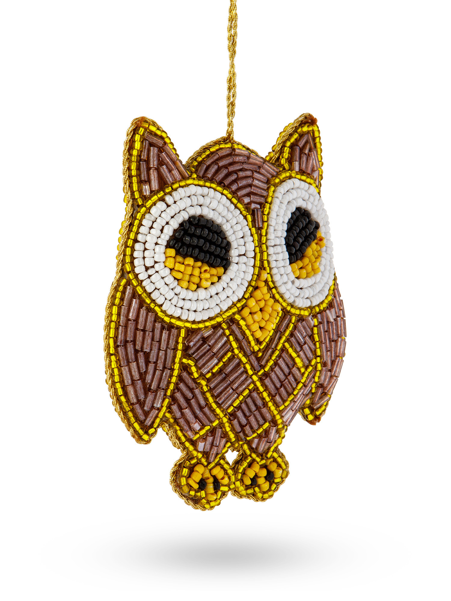 Tree decoration in the shape of an owl with beads, Brown, large image number 1