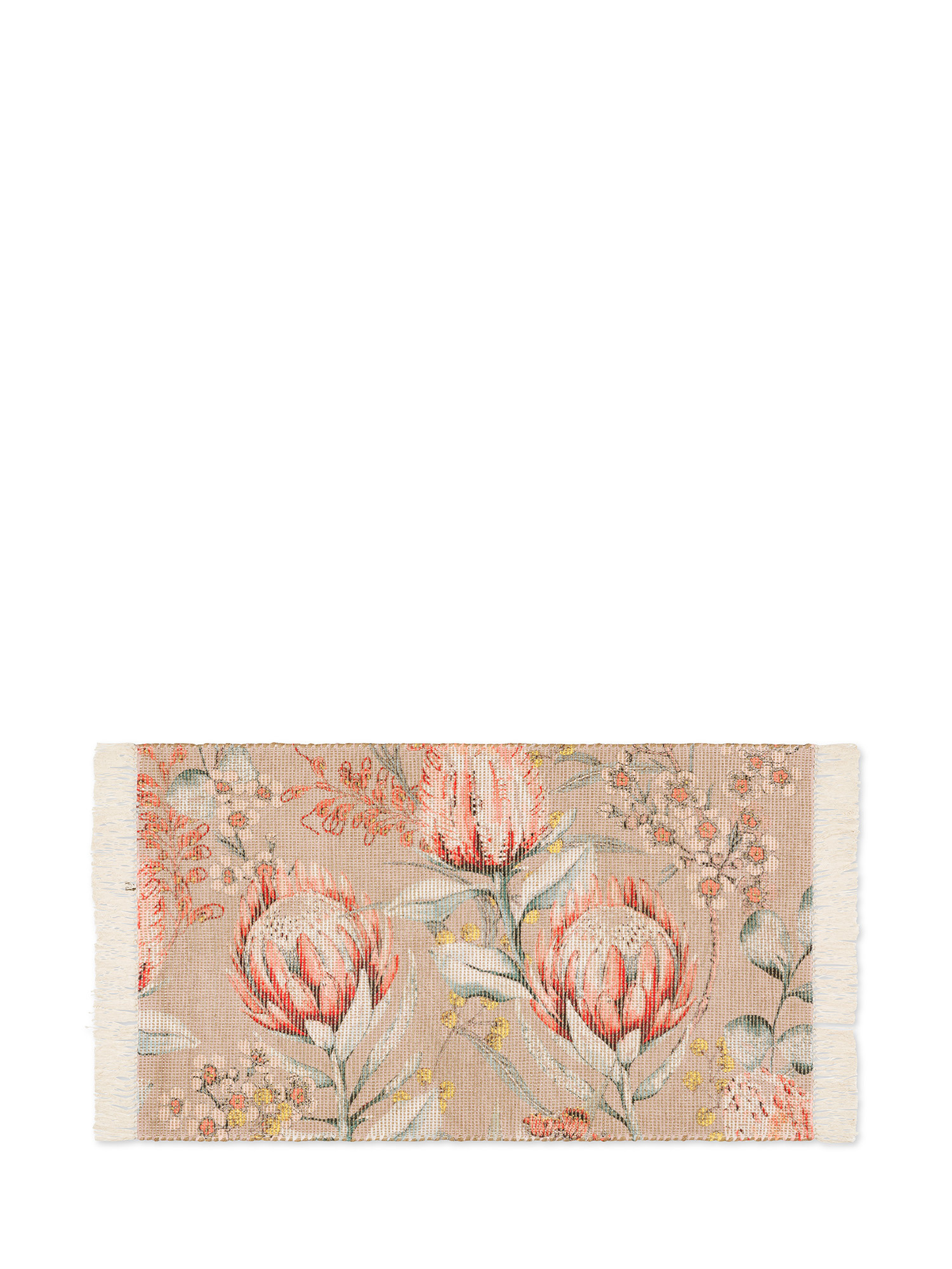 Rug in jute and cotton with flower print, Beige, large image number 0