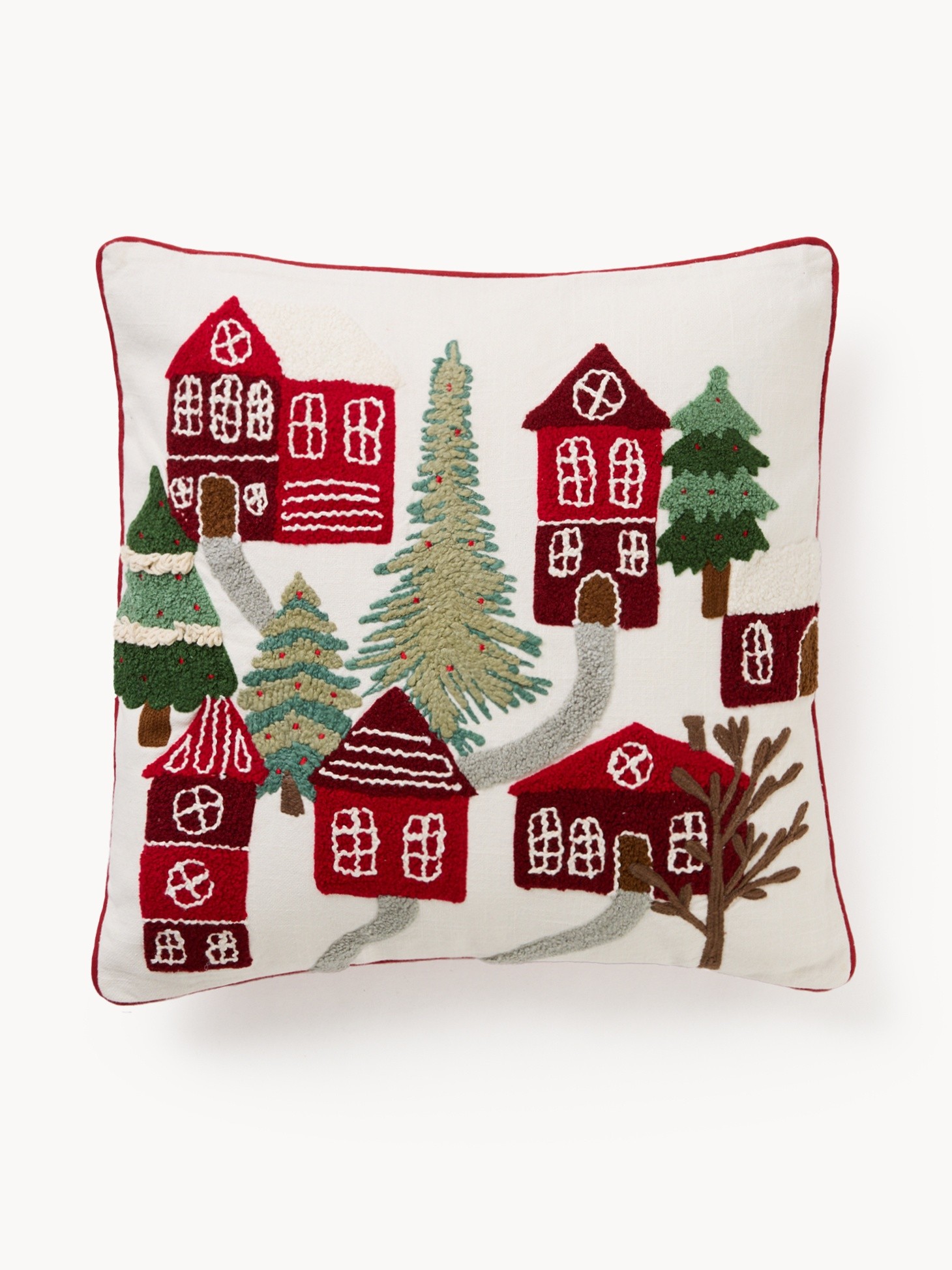 Cushion with Christmas cottage embroidery 45x45cm, Multicolor, large image number 0