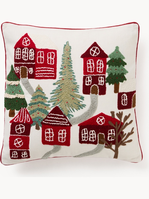 Cushion with Christmas cottage embroidery 45x45cm
