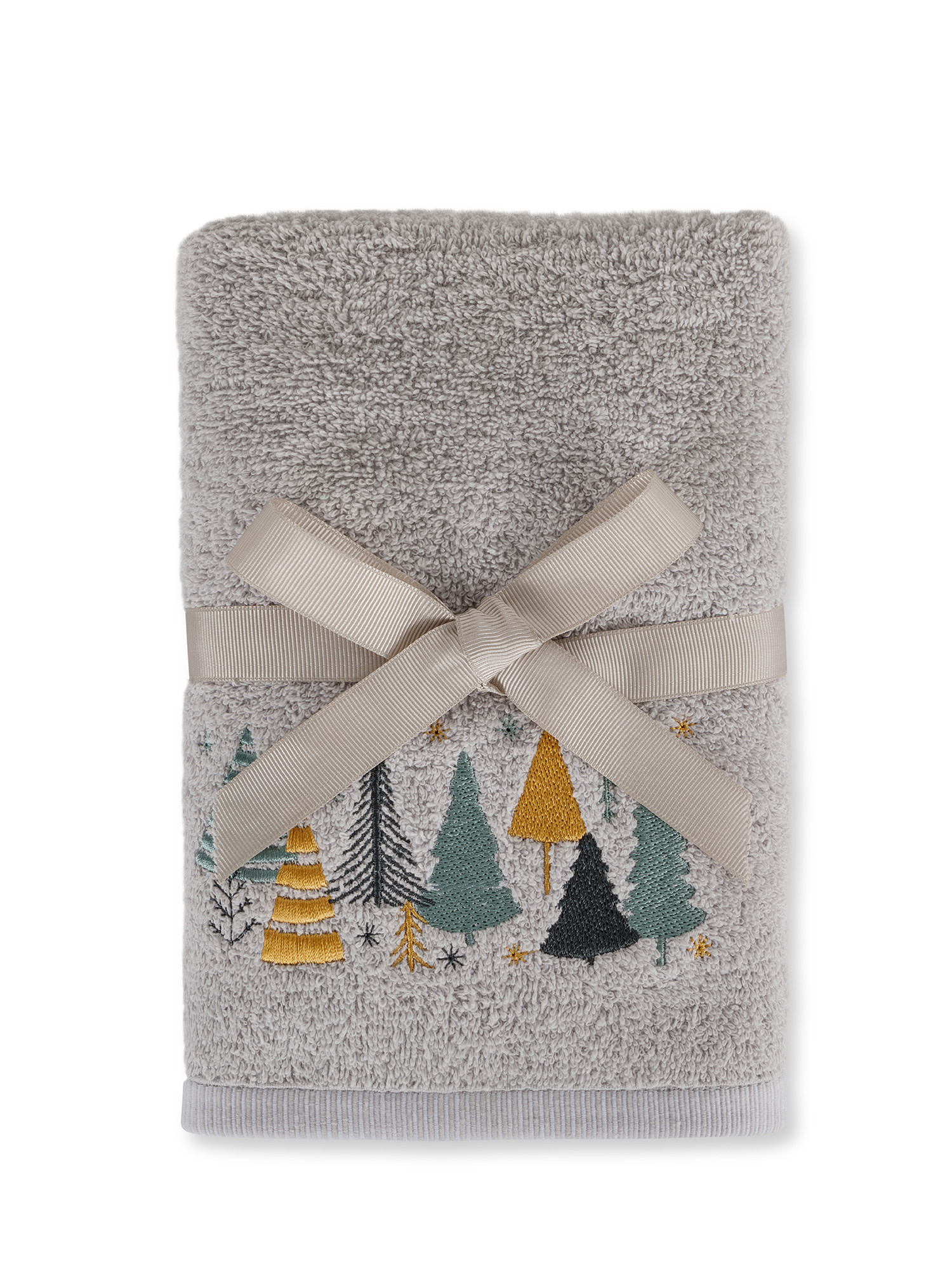 Set 2 asciugamani ricamo alberi di Natale, Grey, large image number 0