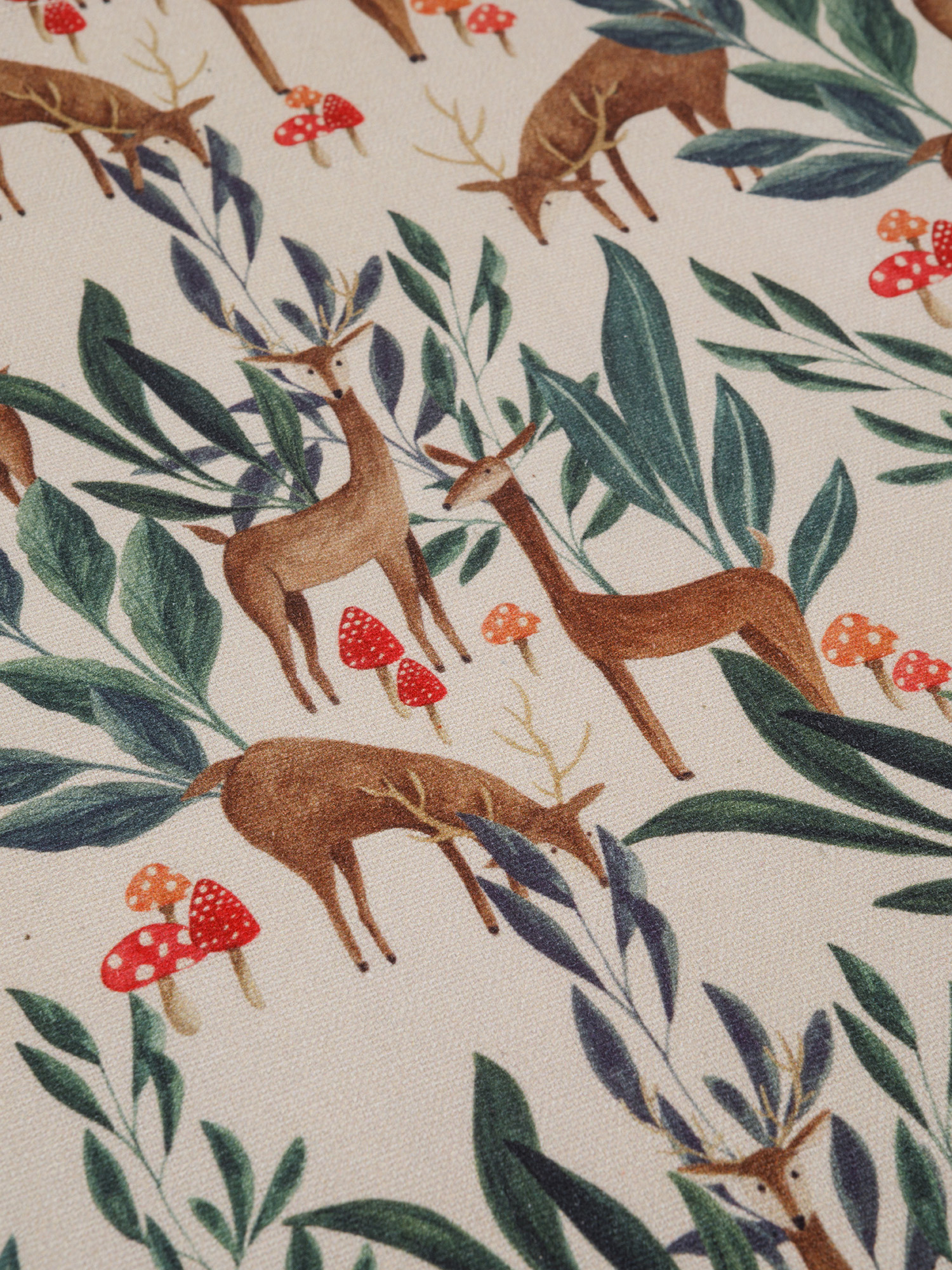 Set of 2 cotton panama placemats with deer print, Beige, large image number 1