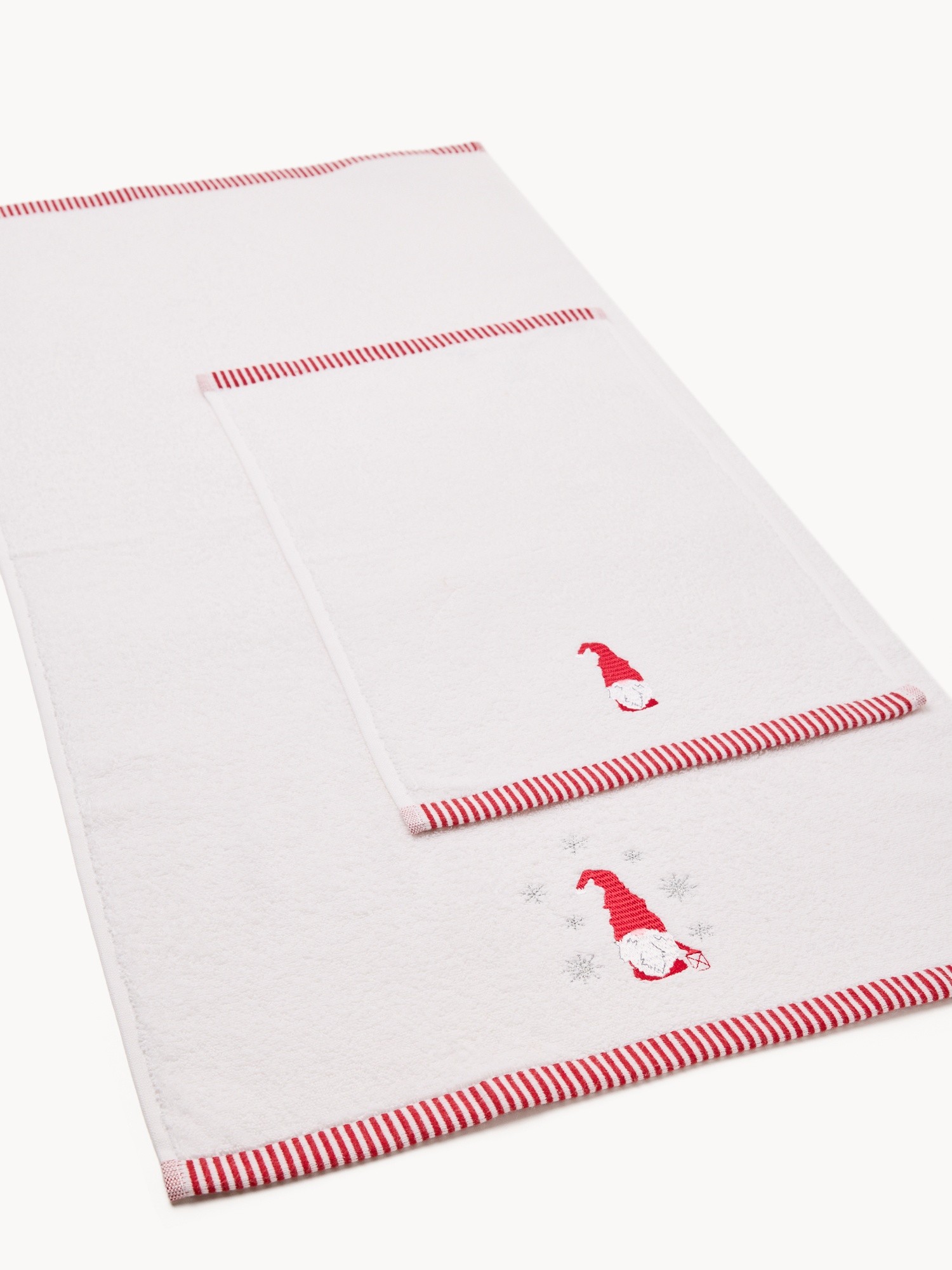 Set of 2 terry towels with gnome design, White, large image number 1