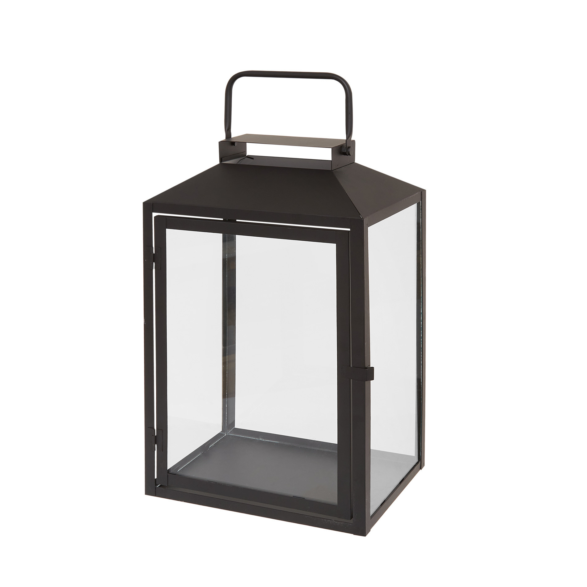 Lanterna vetro e metallo nero, Nero, large image number 0