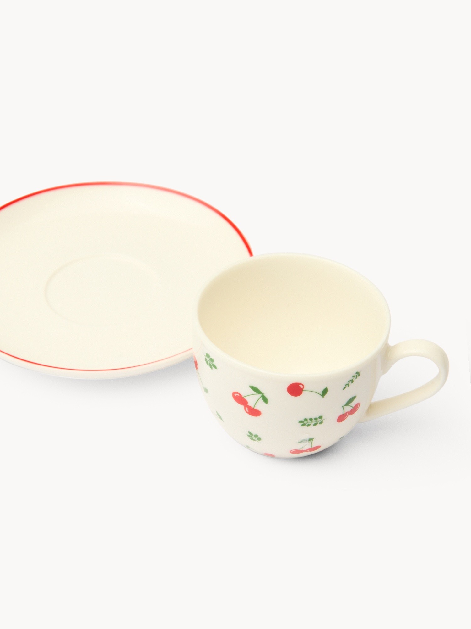 Tazza caff&egrave; in new bone china motivo ciliegie - Prezzo di lancio, Bianco, large image number 1