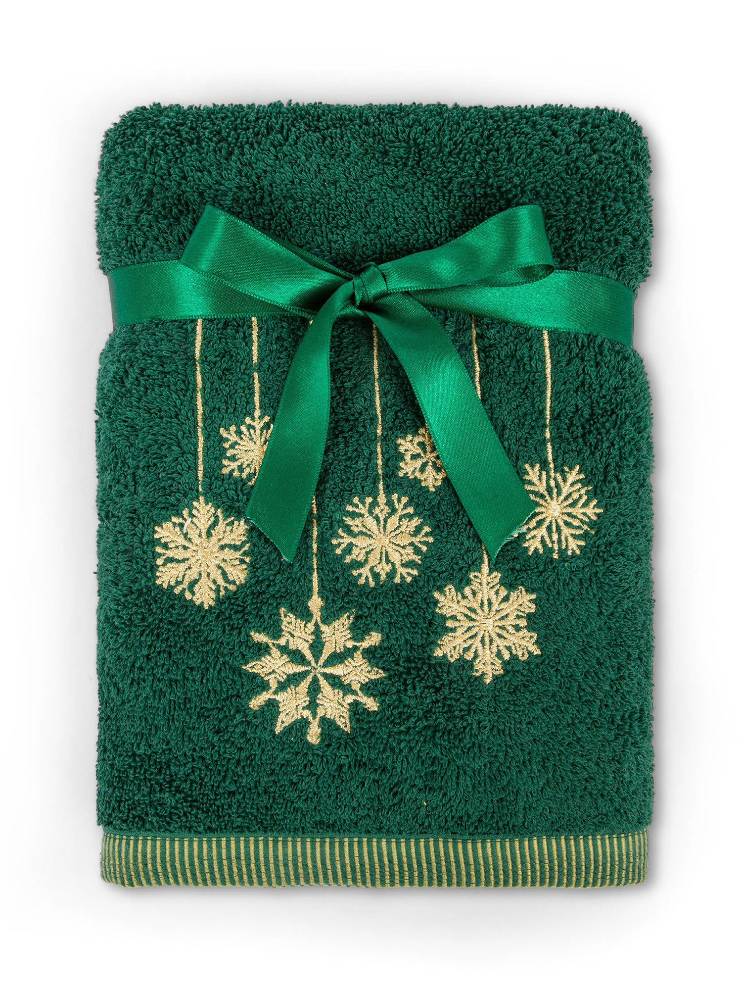 Set of 2 cotton towels with snowflake embroidery, Green, large image number 1