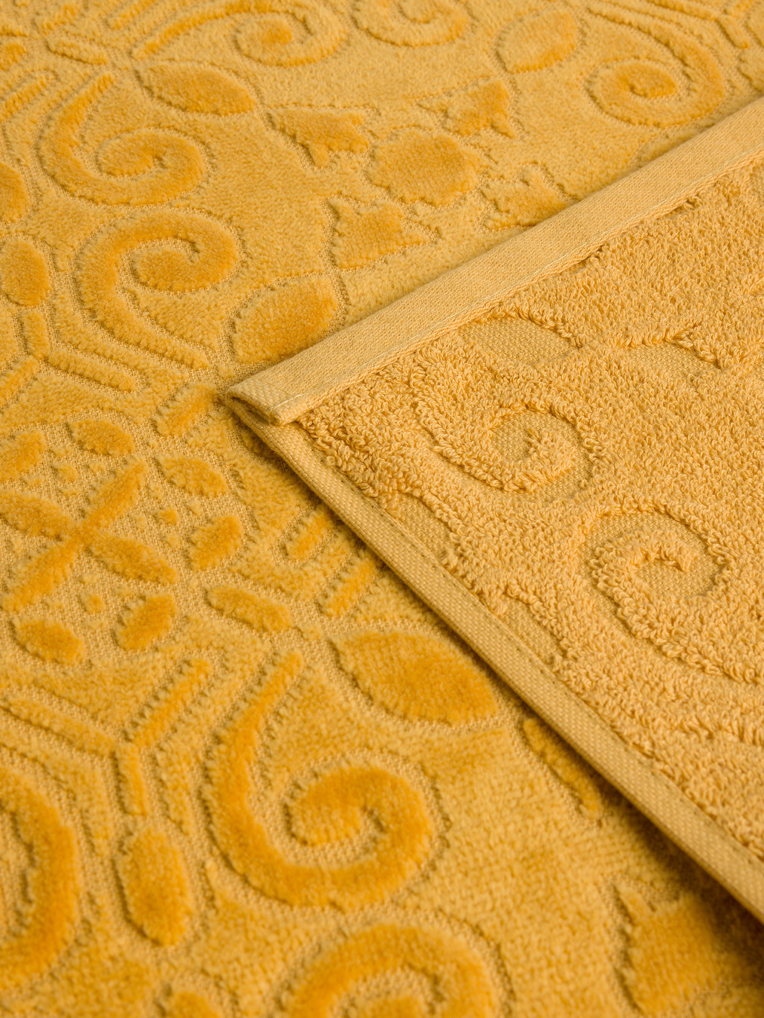 Cotton velour towel with embossed finish, Ocra Yellow, large image number 2