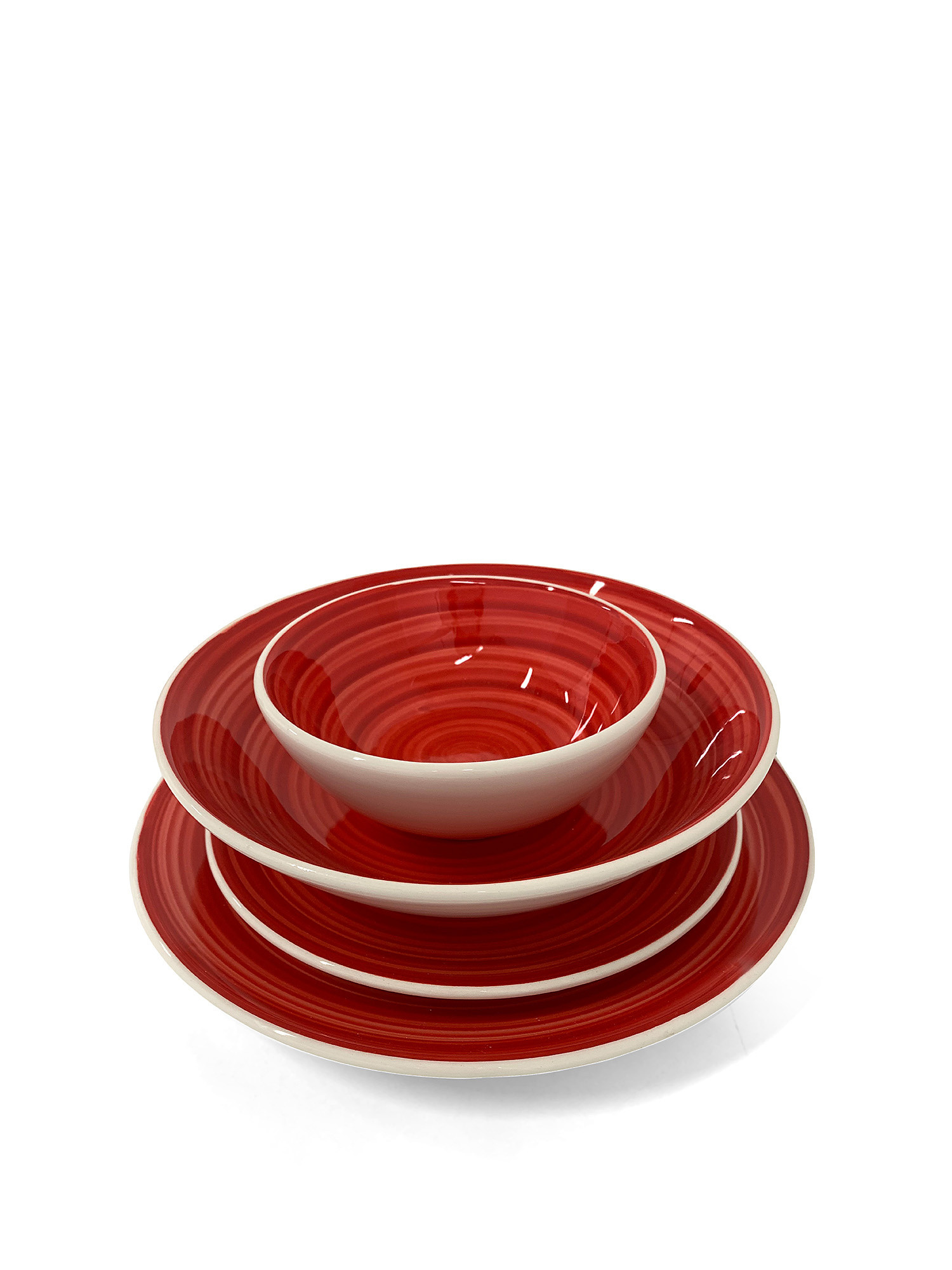 Piatto fondo ceramica dipinta a mano Spirale, Rosso, large image number 1