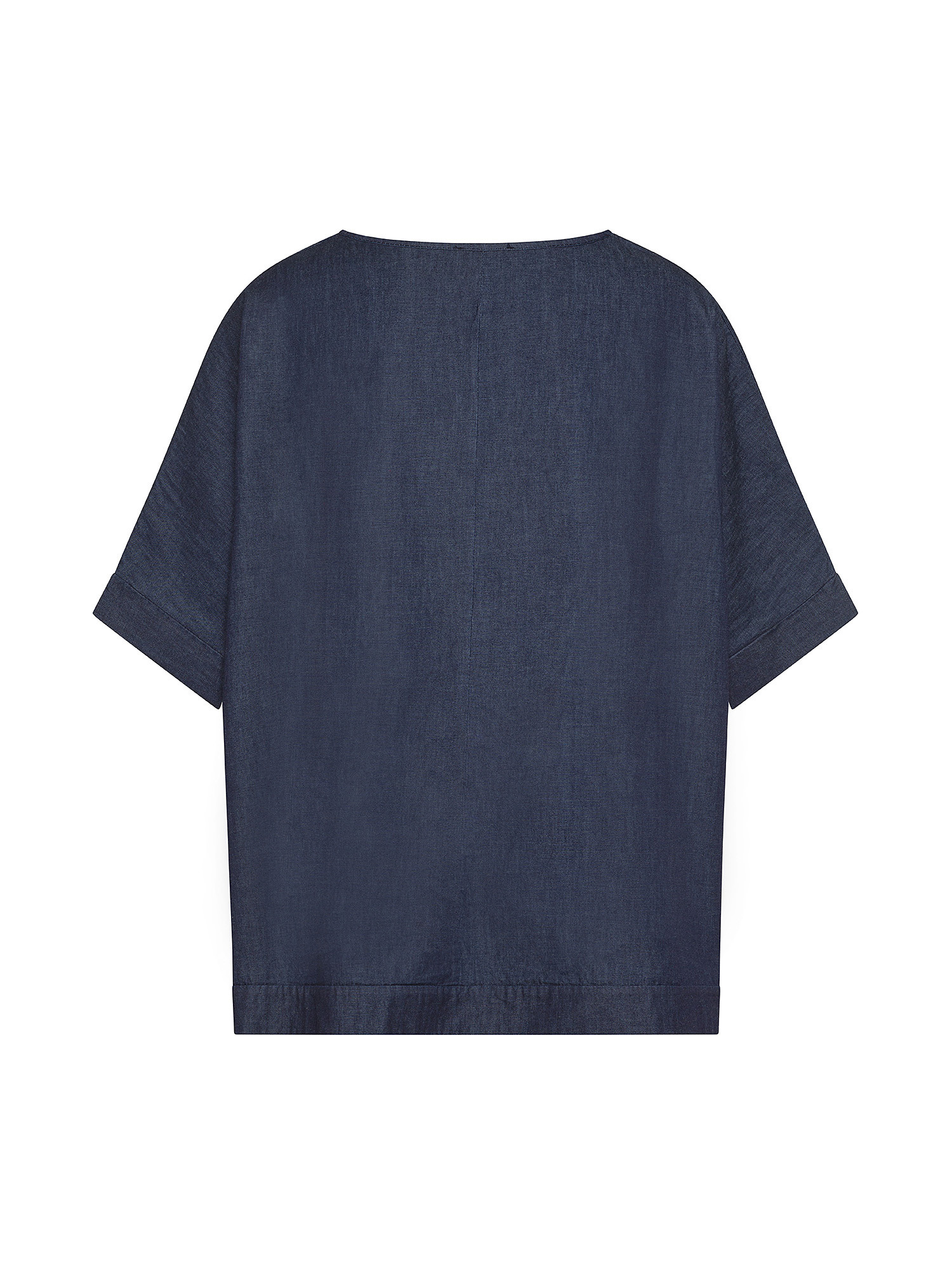 Blusa over chambray di cotone tinta unita, Azzurro, large image number 1