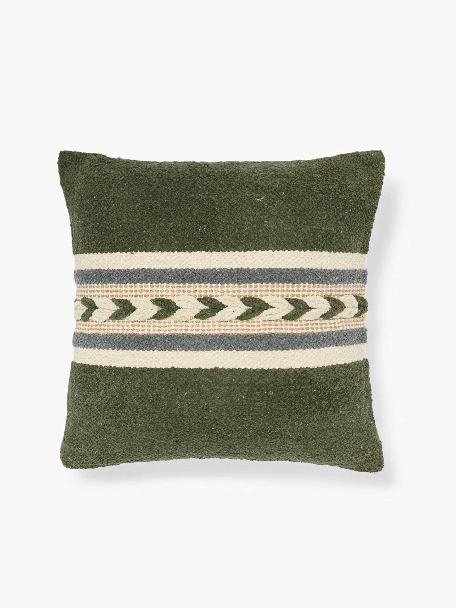 Cuscino in ciniglia di cotone con treccia 45x45cm - Prezzo di lancio, Verde, large image number 0