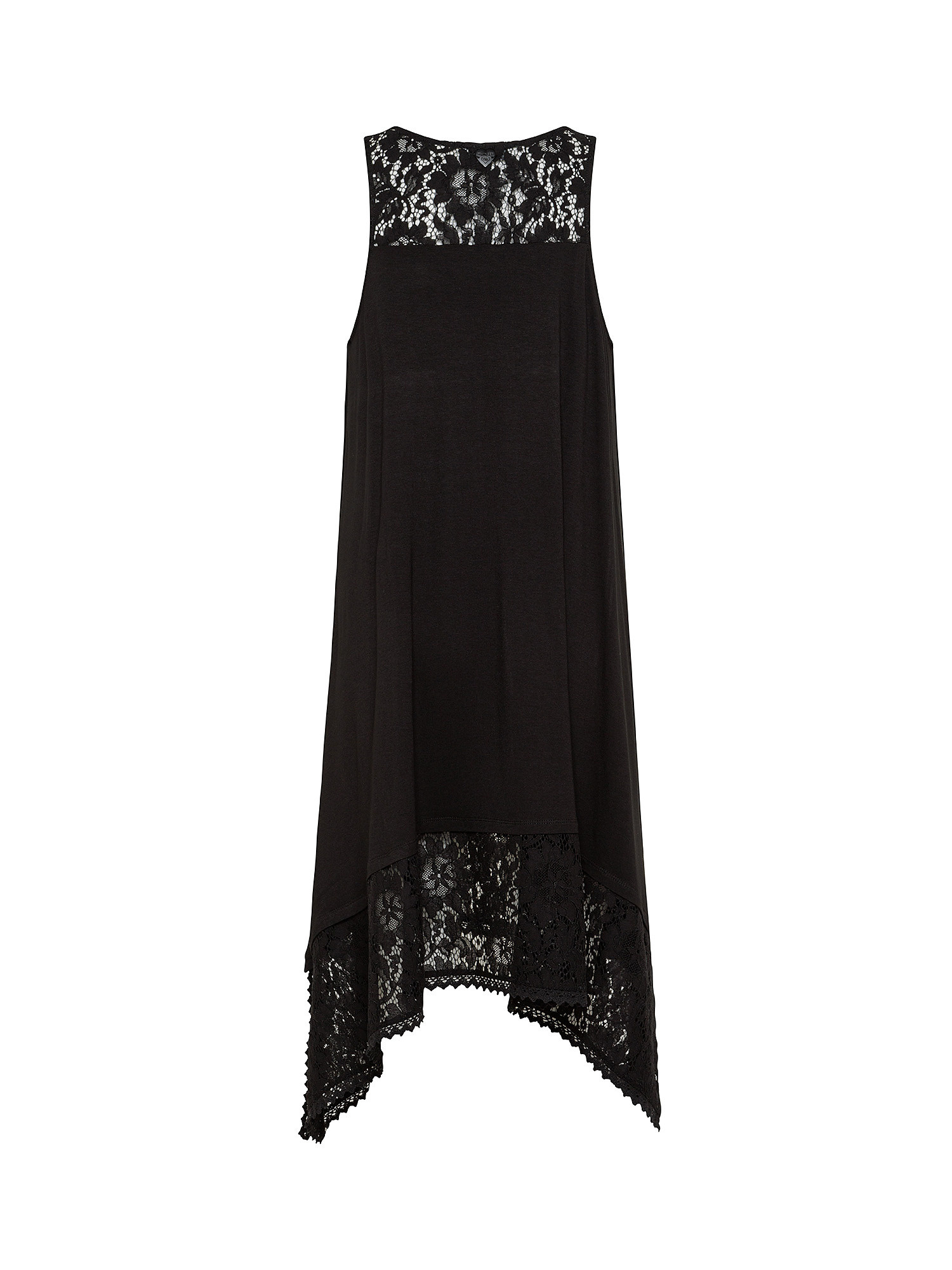 Dress in jersey and macramé lace, Black, large image number 1