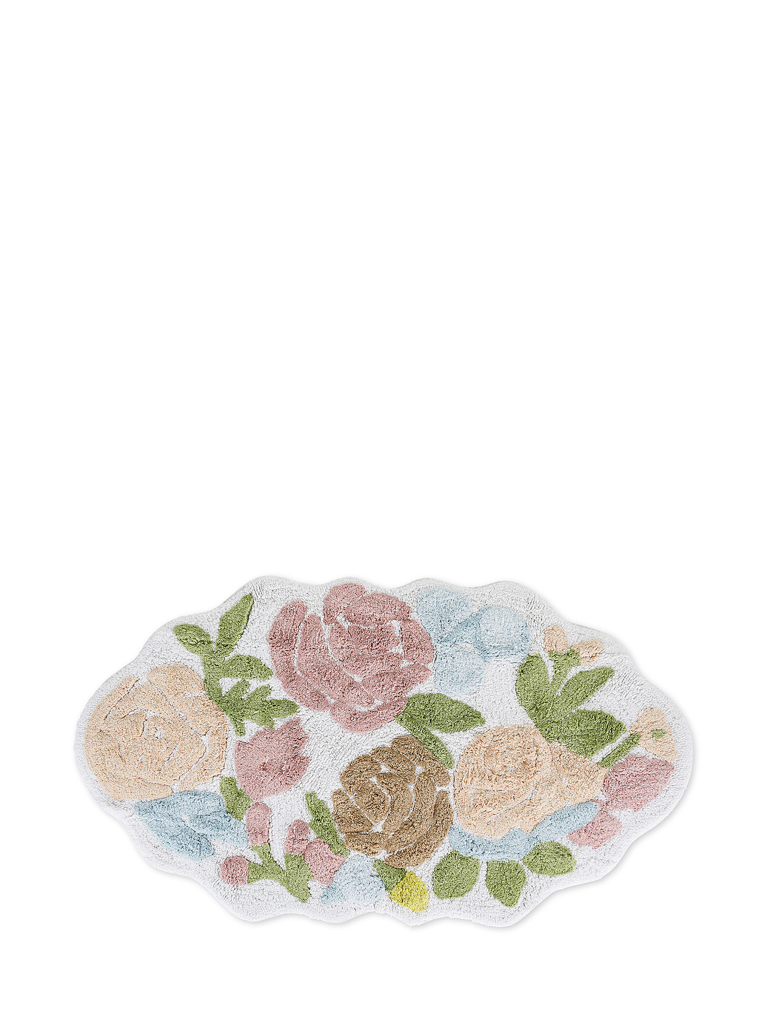 Tappeto spugna di cotone ricamo fiori, Rosa antico, large image number 0